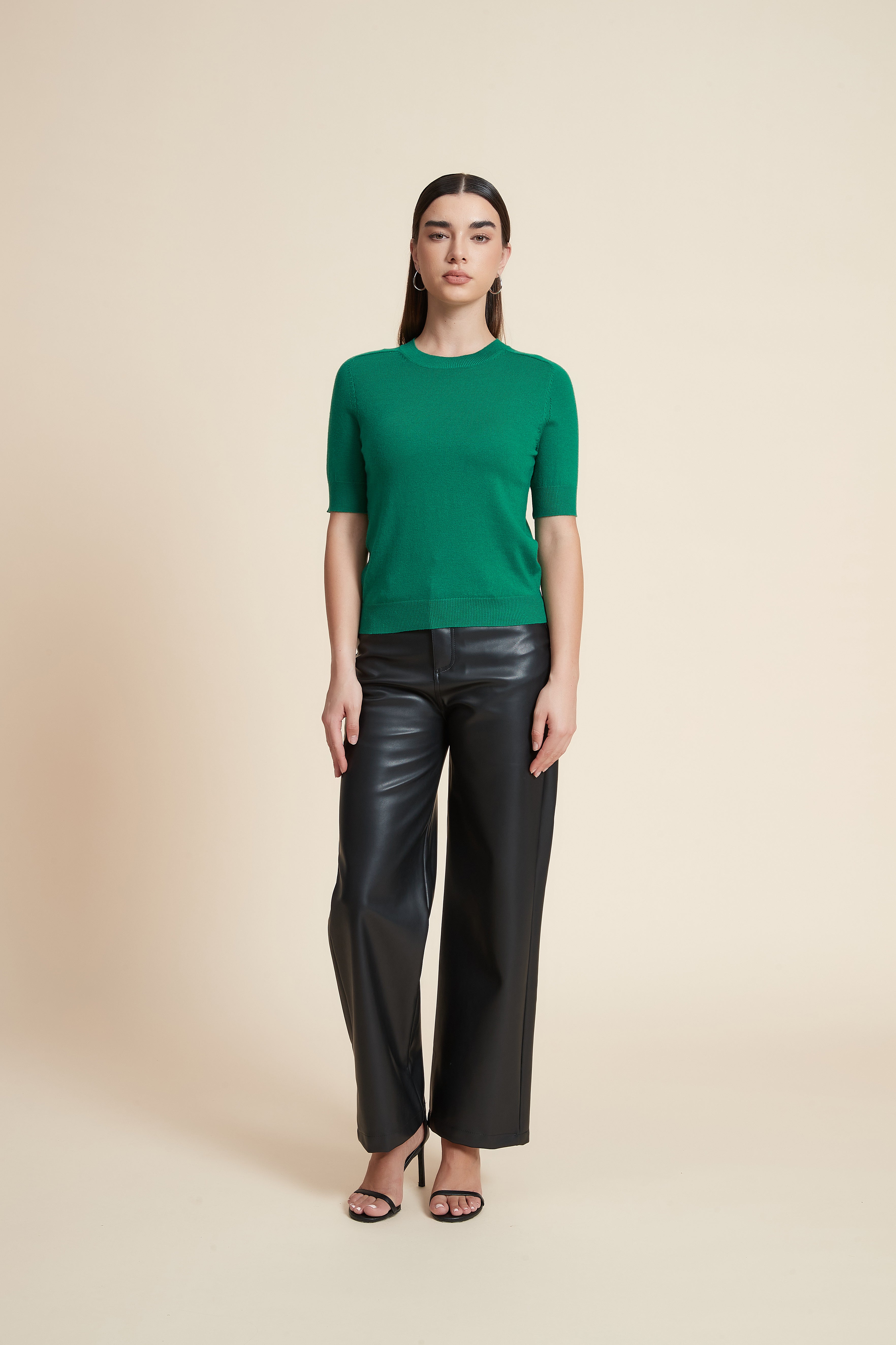 Plain Short Sleeve Top with Round Neck