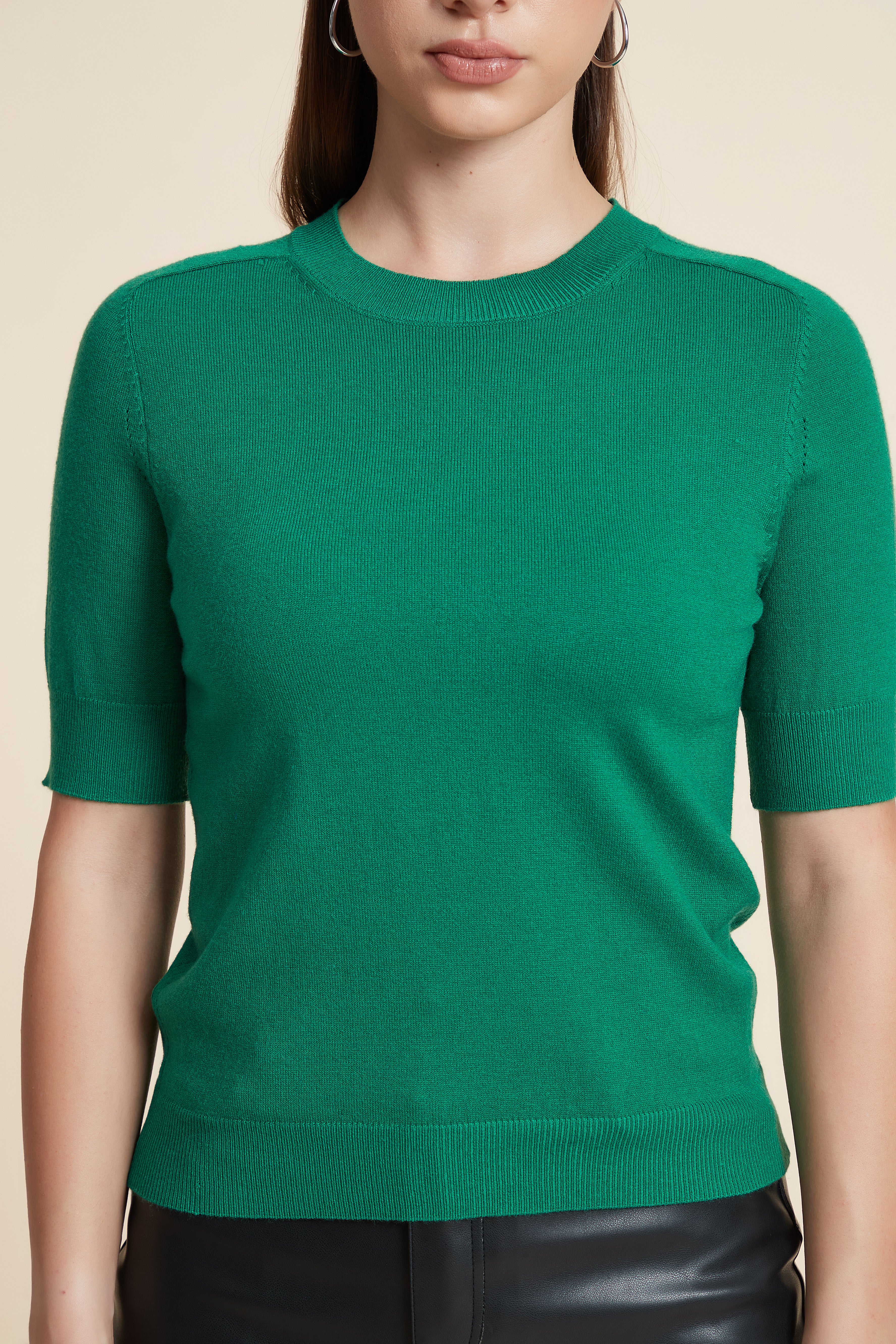 Plain Short Sleeve Top with Round Neck