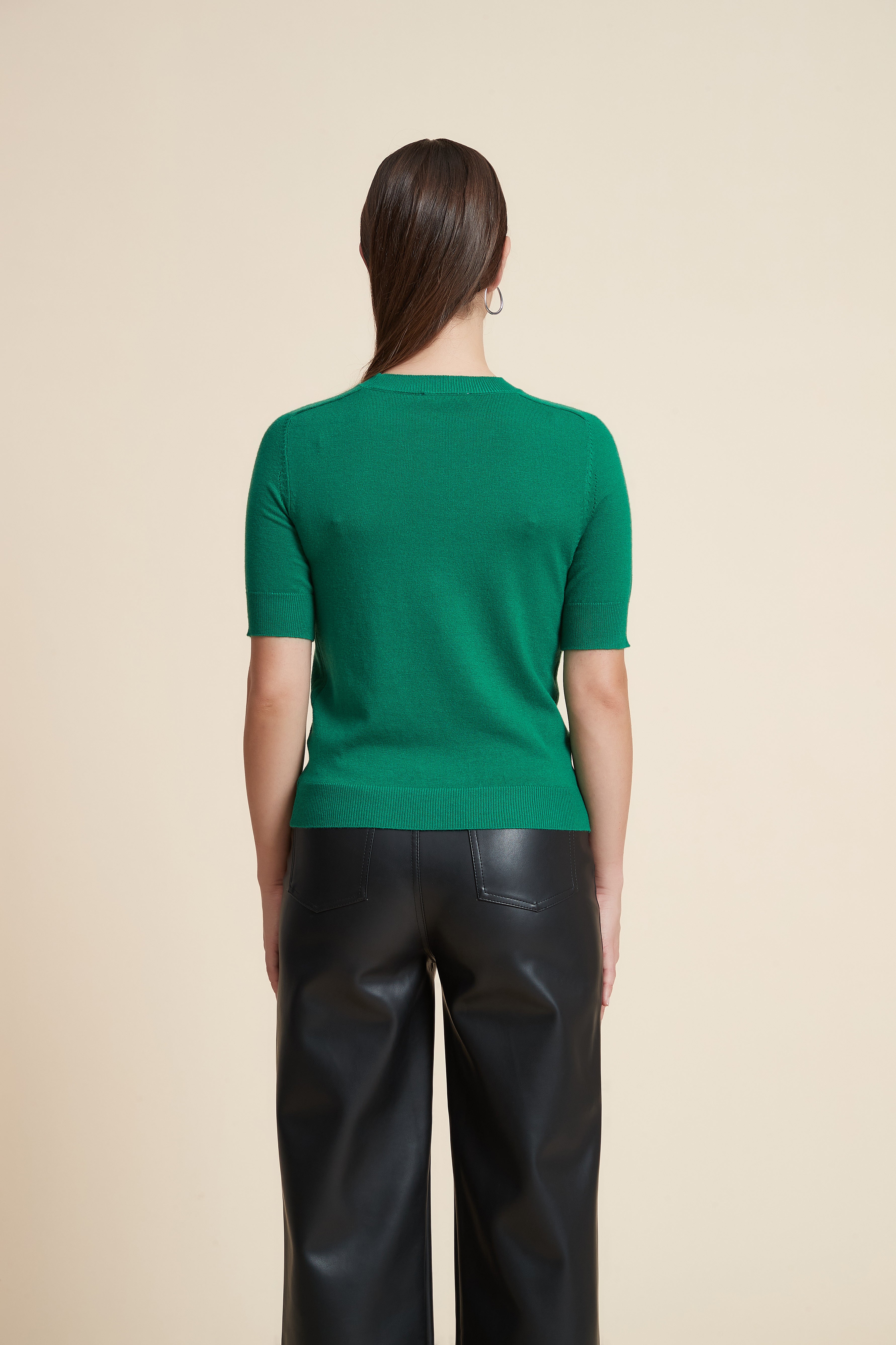 Plain Short Sleeve Top with Round Neck