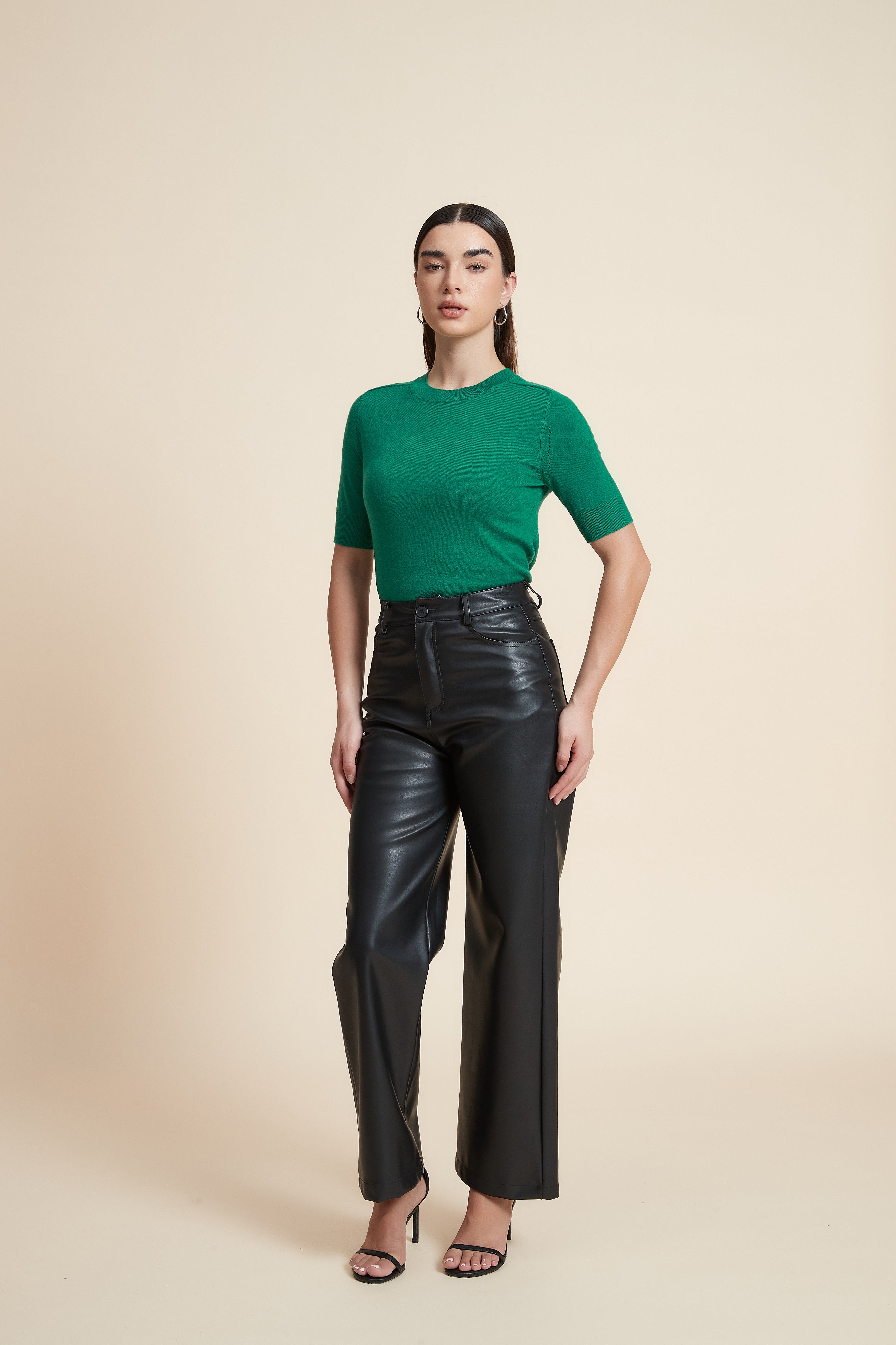 Plain Short Sleeve Top with Round Neck