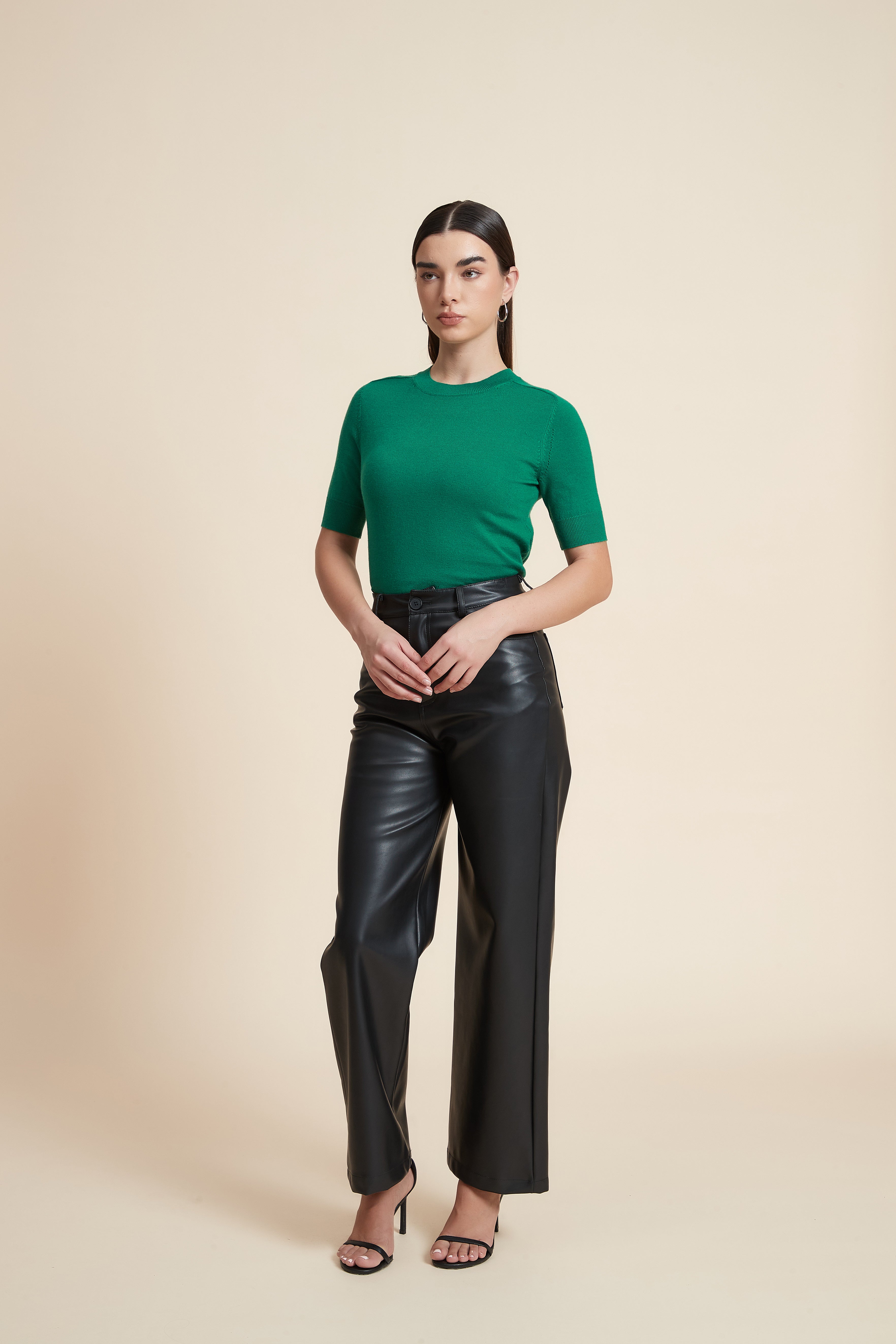 Plain Short Sleeve Top with Round Neck