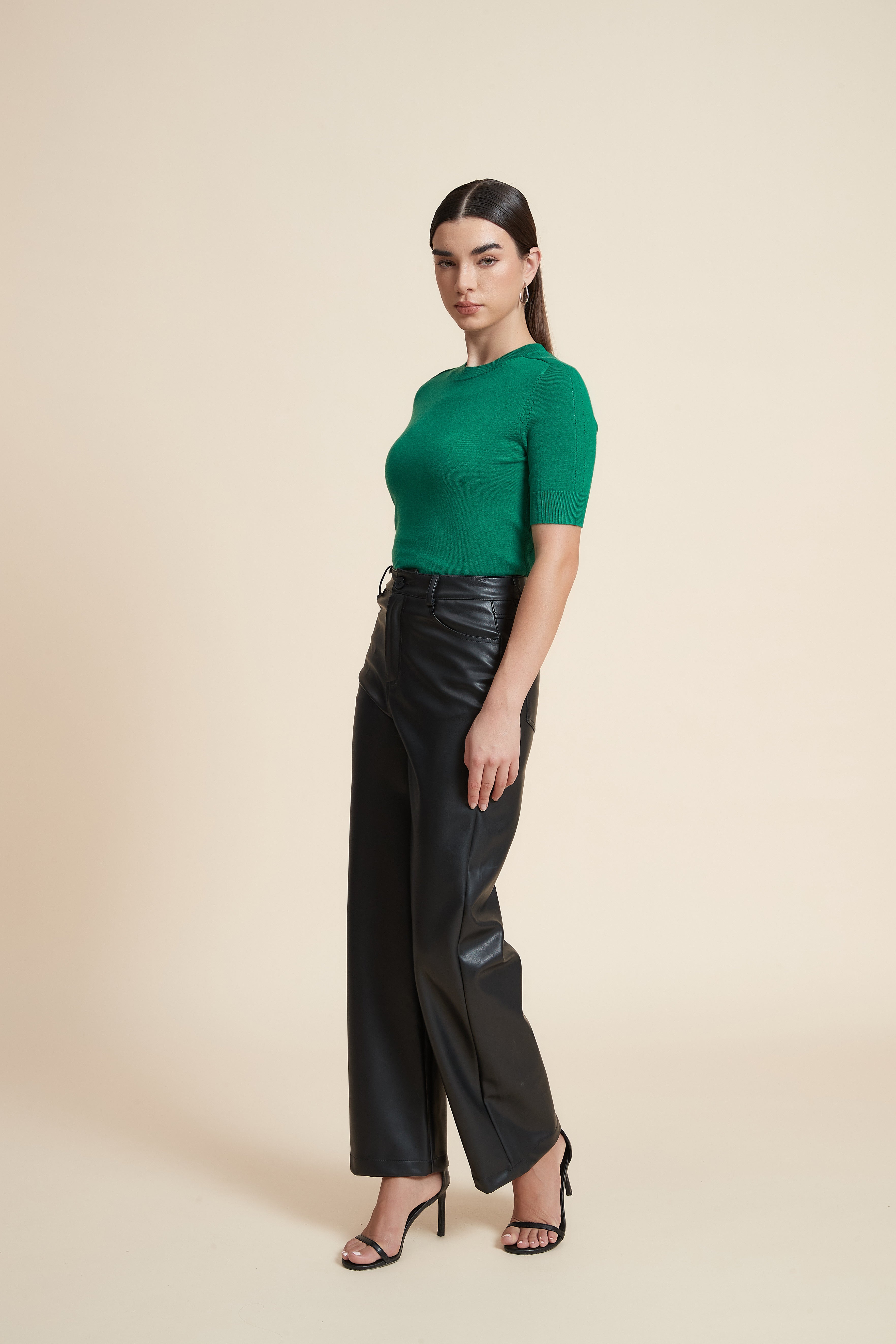 Plain Short Sleeve Top with Round Neck