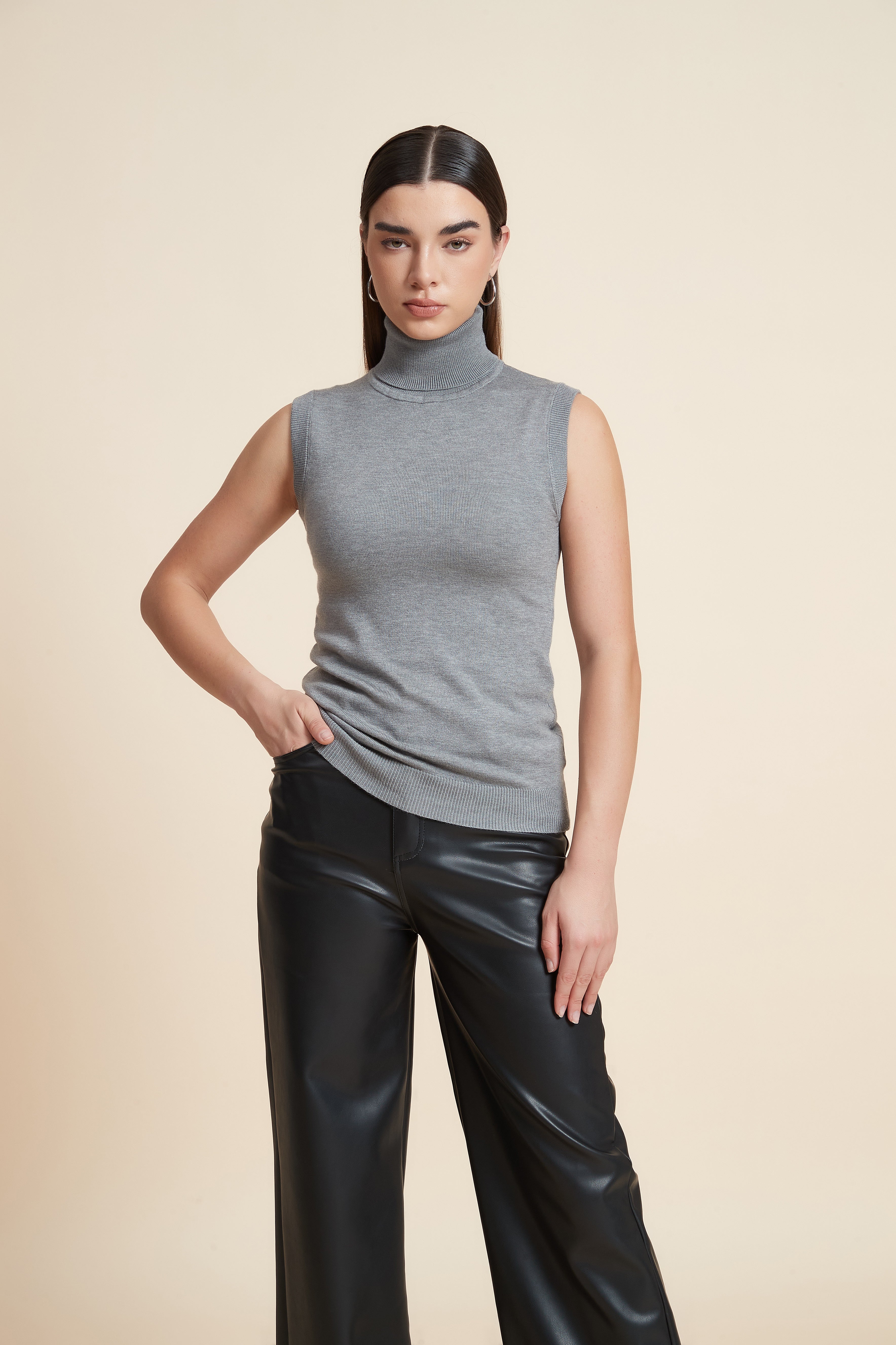 High Neck Sleeveless Blouse