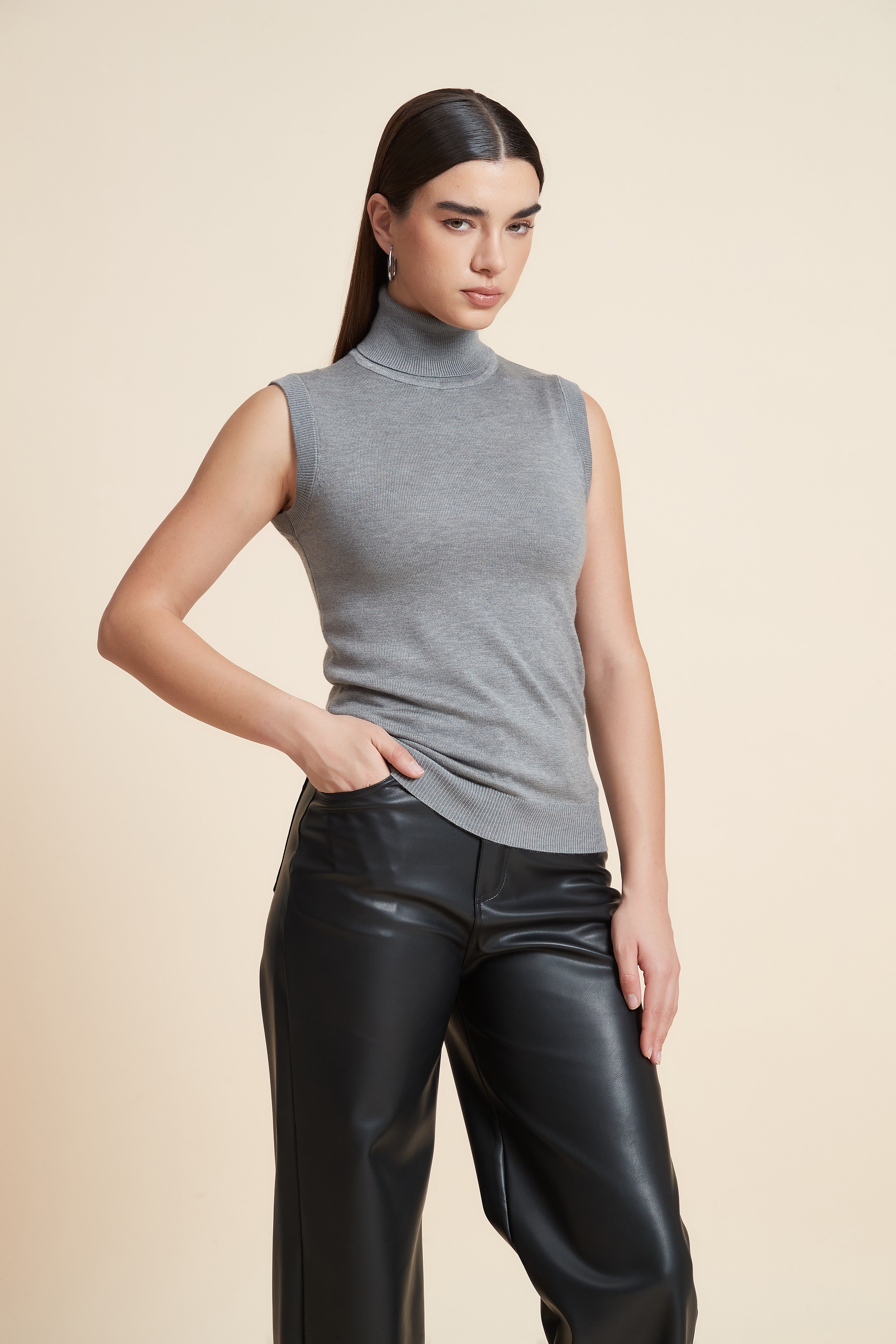 High Neck Sleeveless Blouse