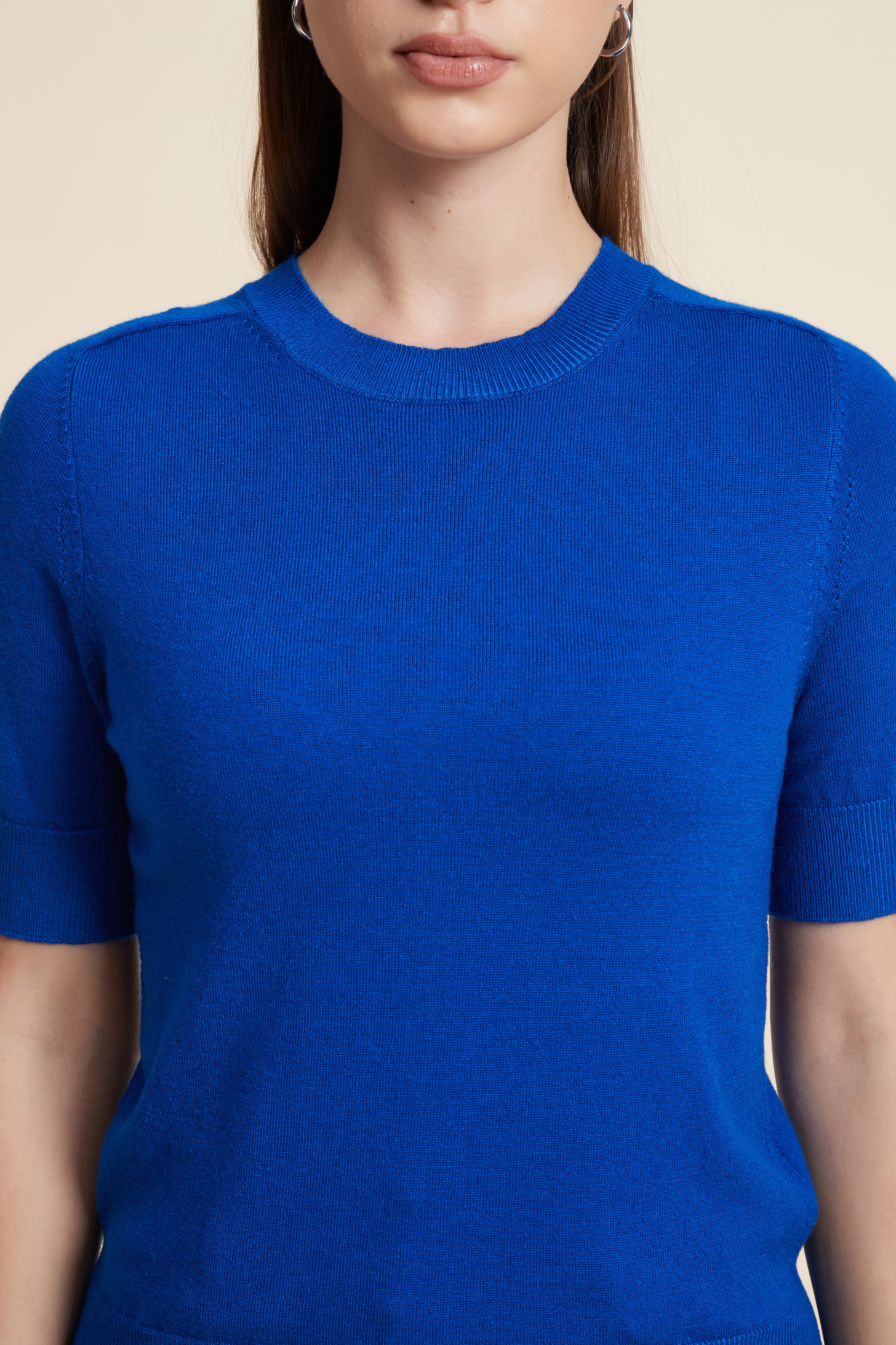 Plain Short Sleeve Top with Round Neck