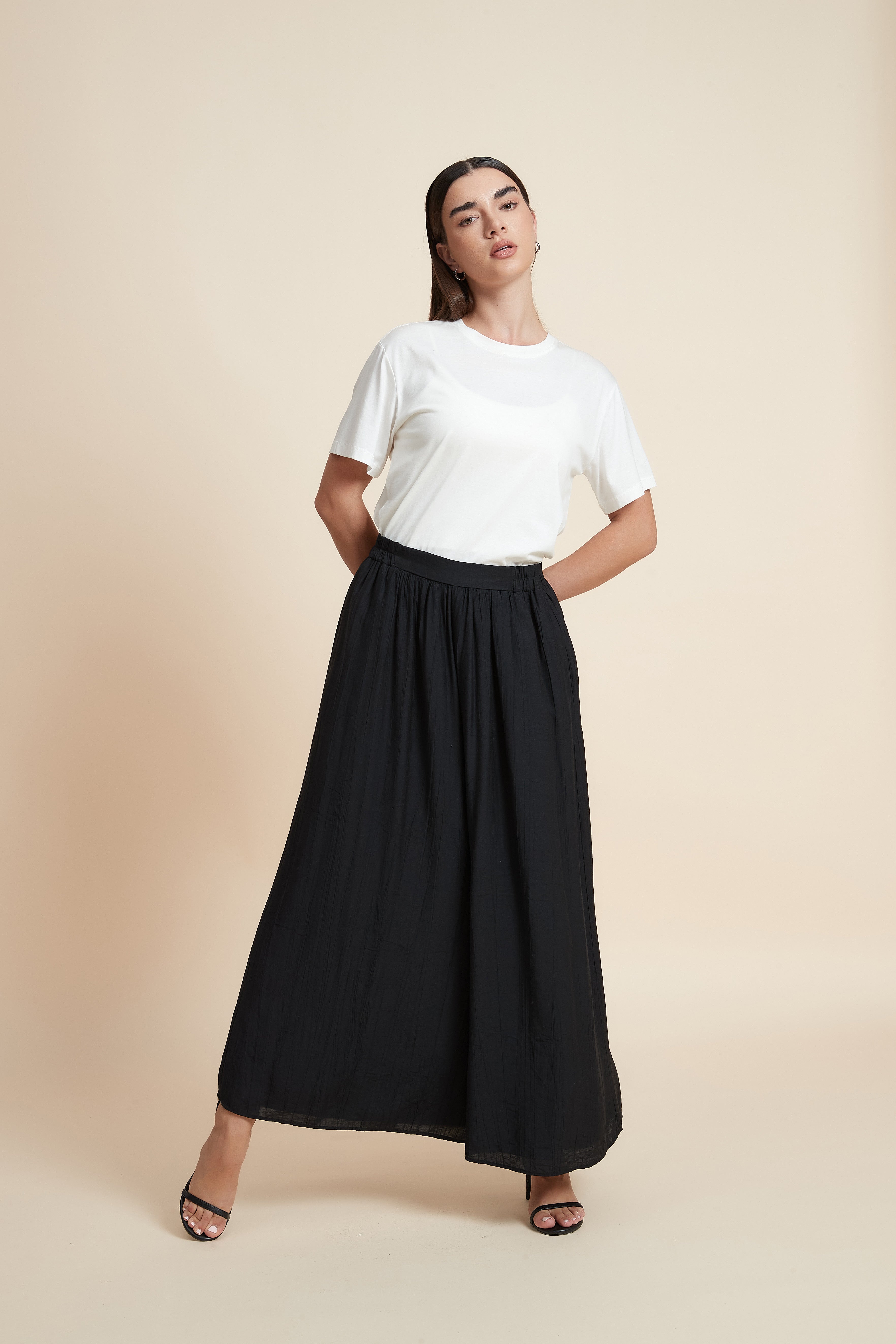 Wide Leg Plain Trousers