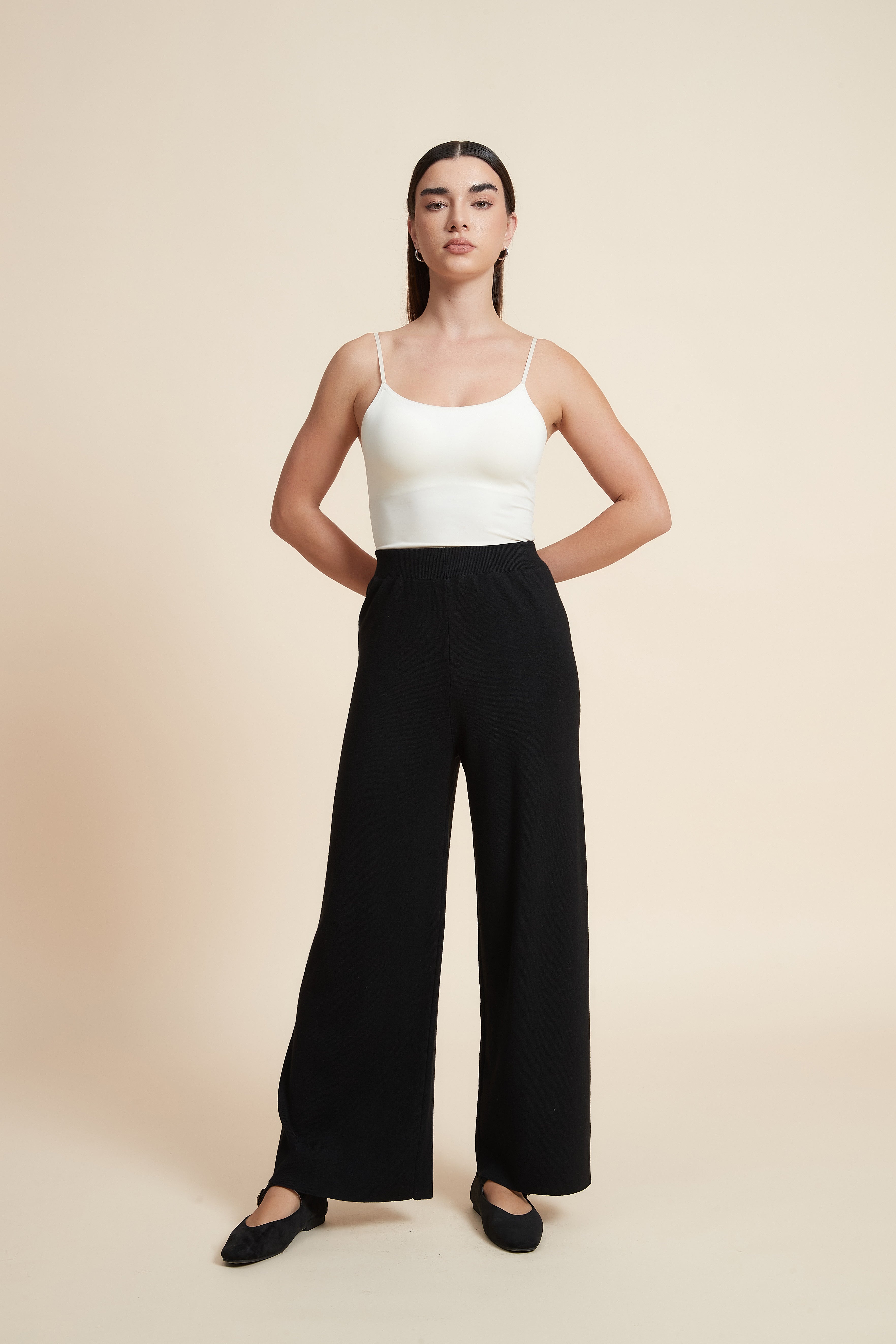 Long solid wide-leg pants