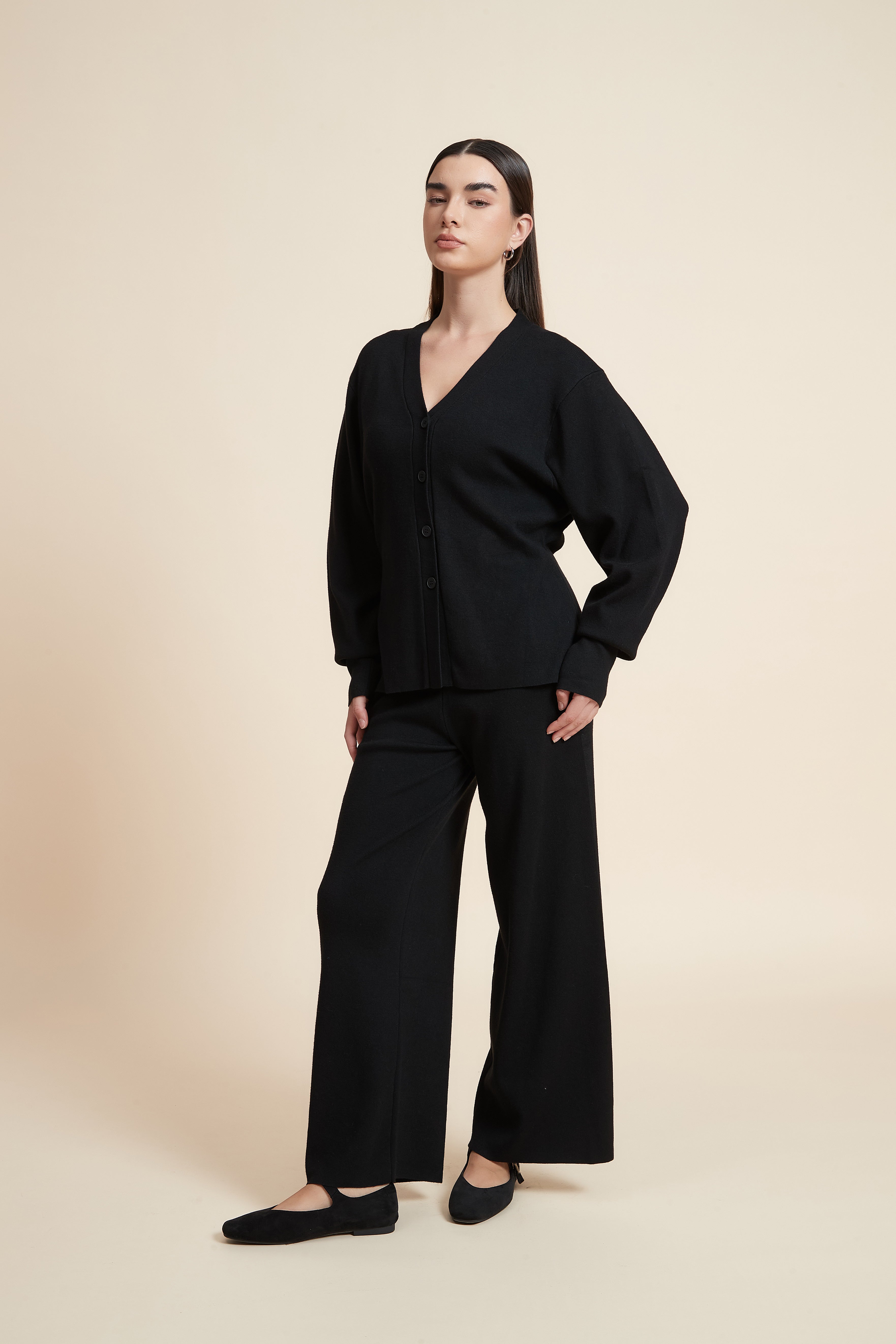 Long sleeve solid V-neck cardigan