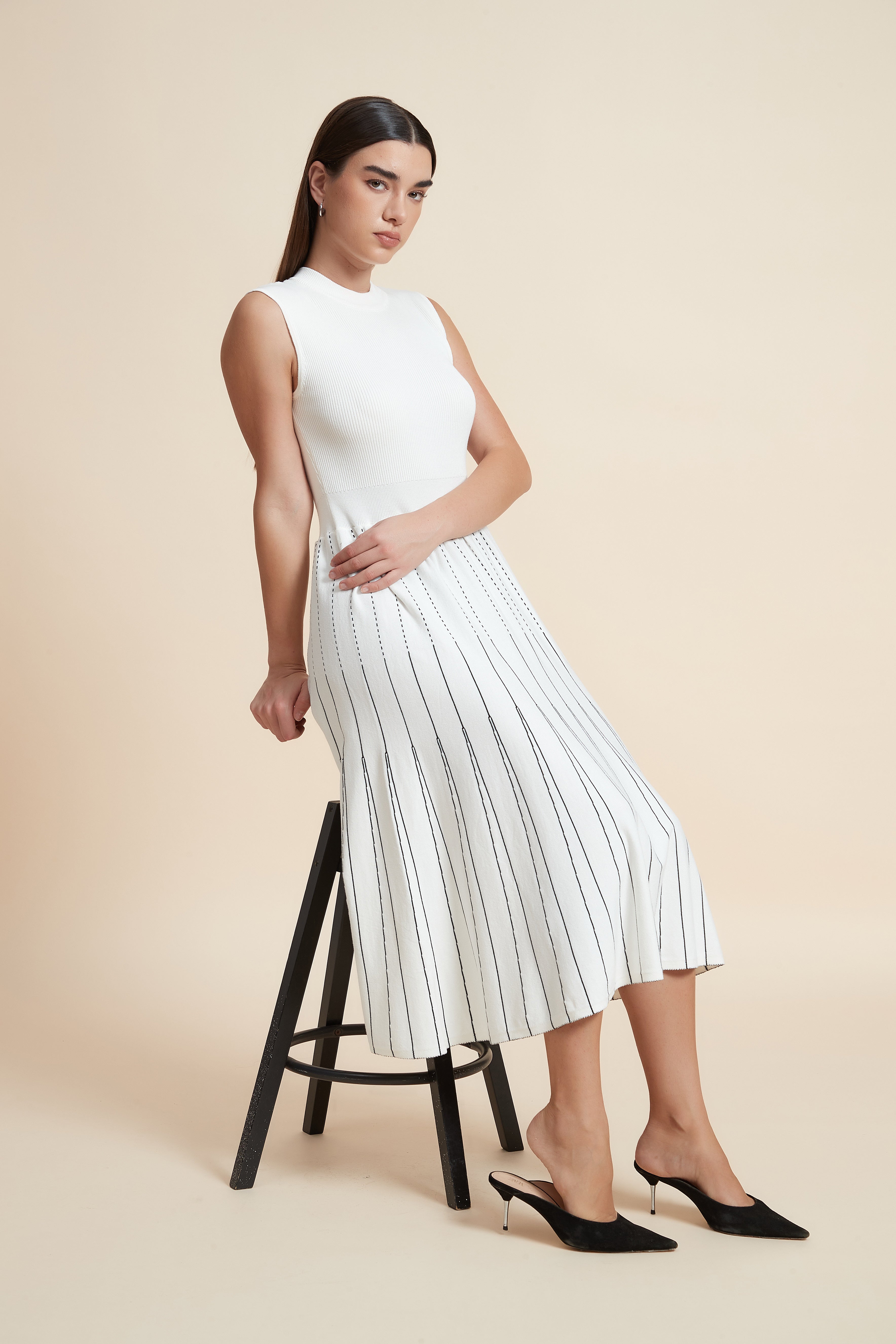 Striped Sleeveless Midi Dress