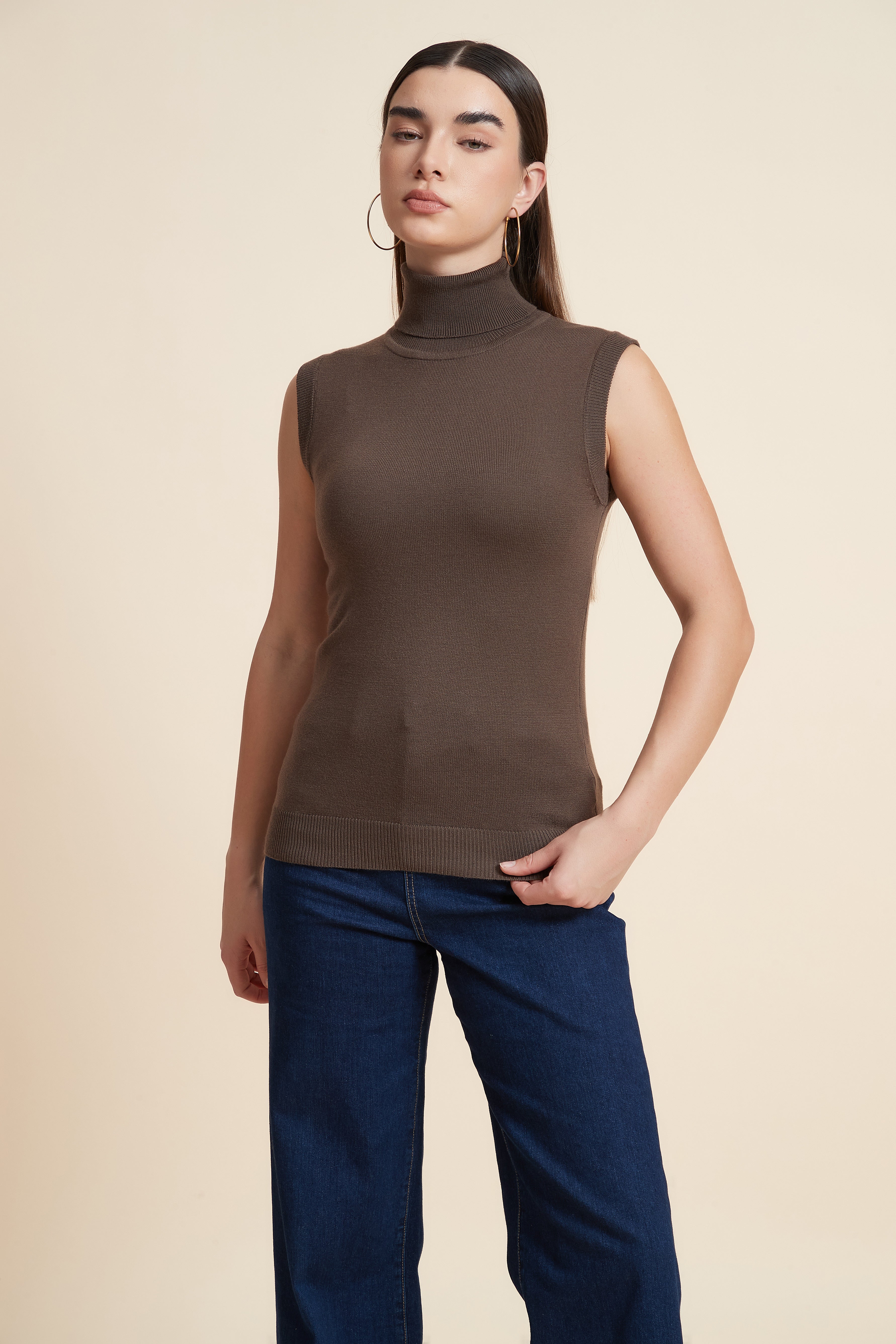 High Neck Sleeveless Blouse