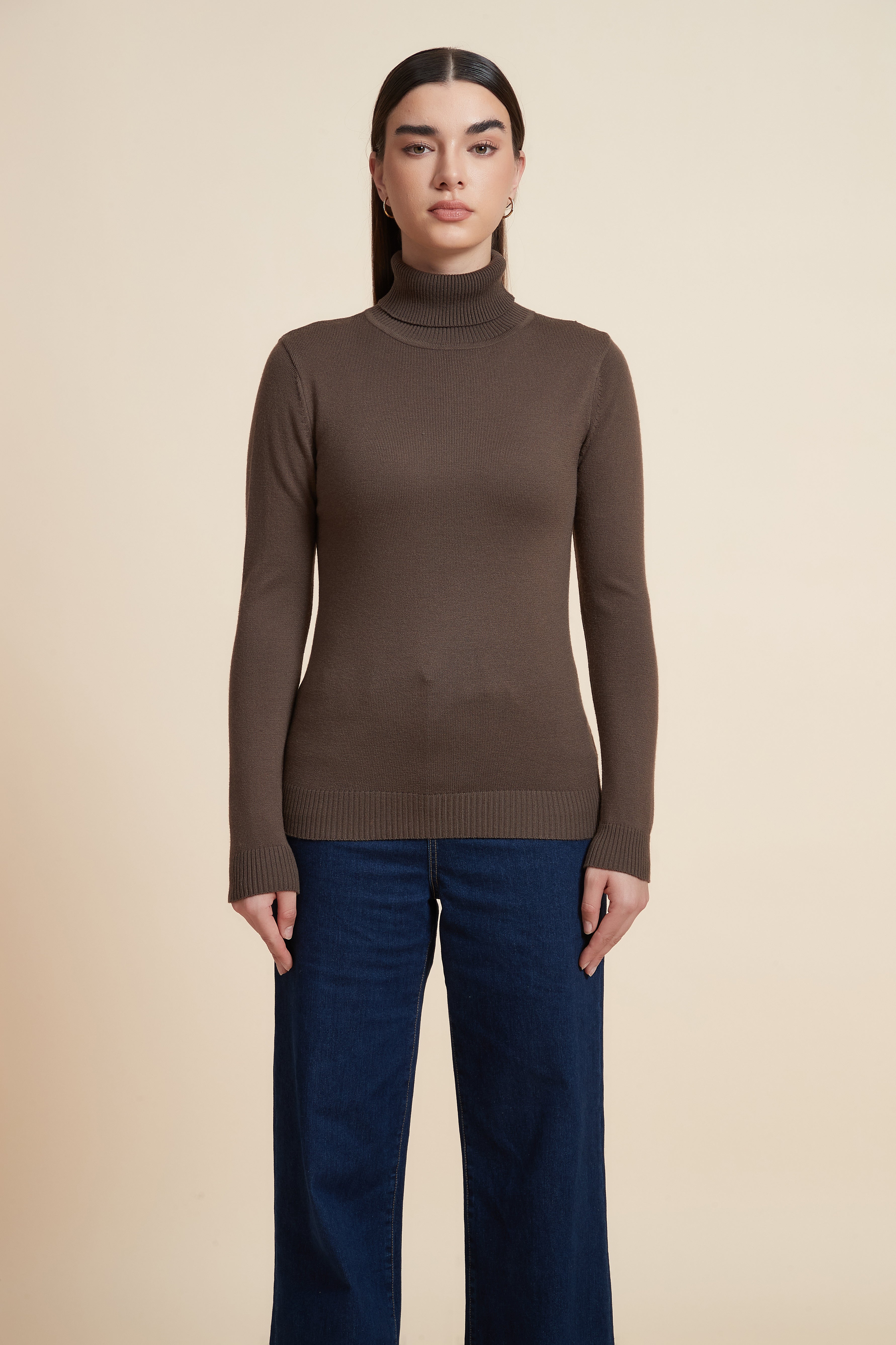 Long Sleeve Solid Blouse with High Neck