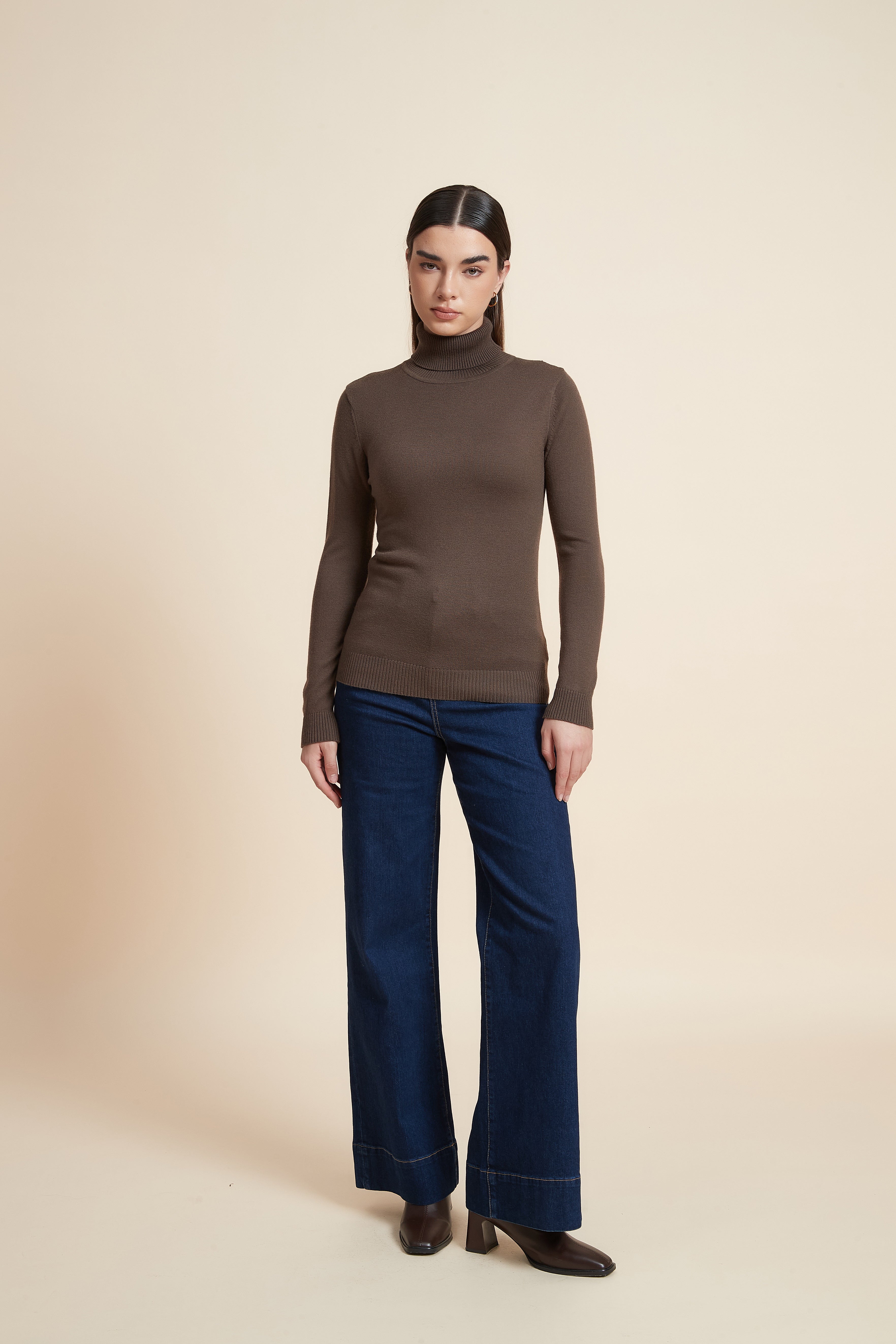 Long Sleeve Solid Blouse with High Neck