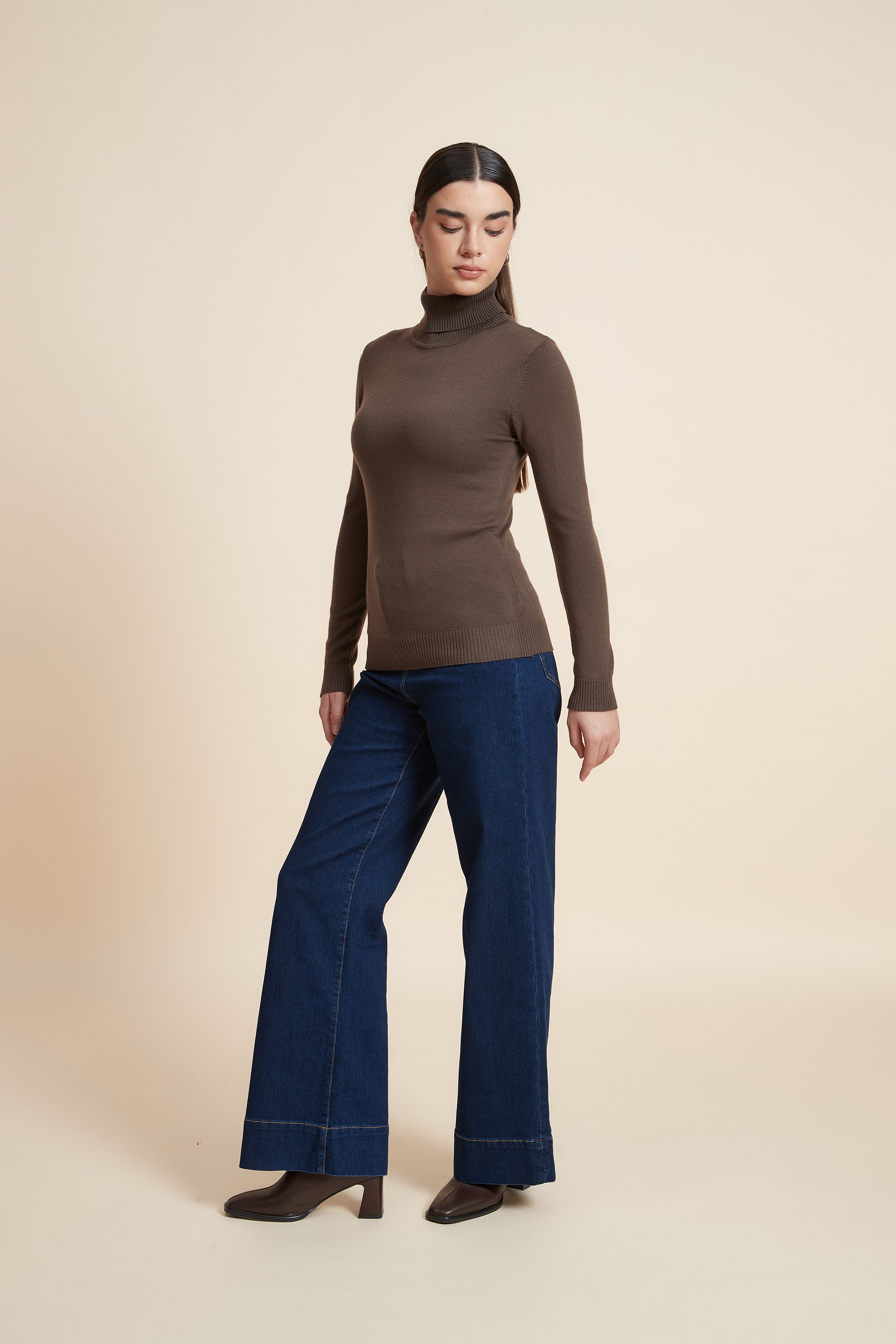 Long Sleeve Solid Blouse with High Neck