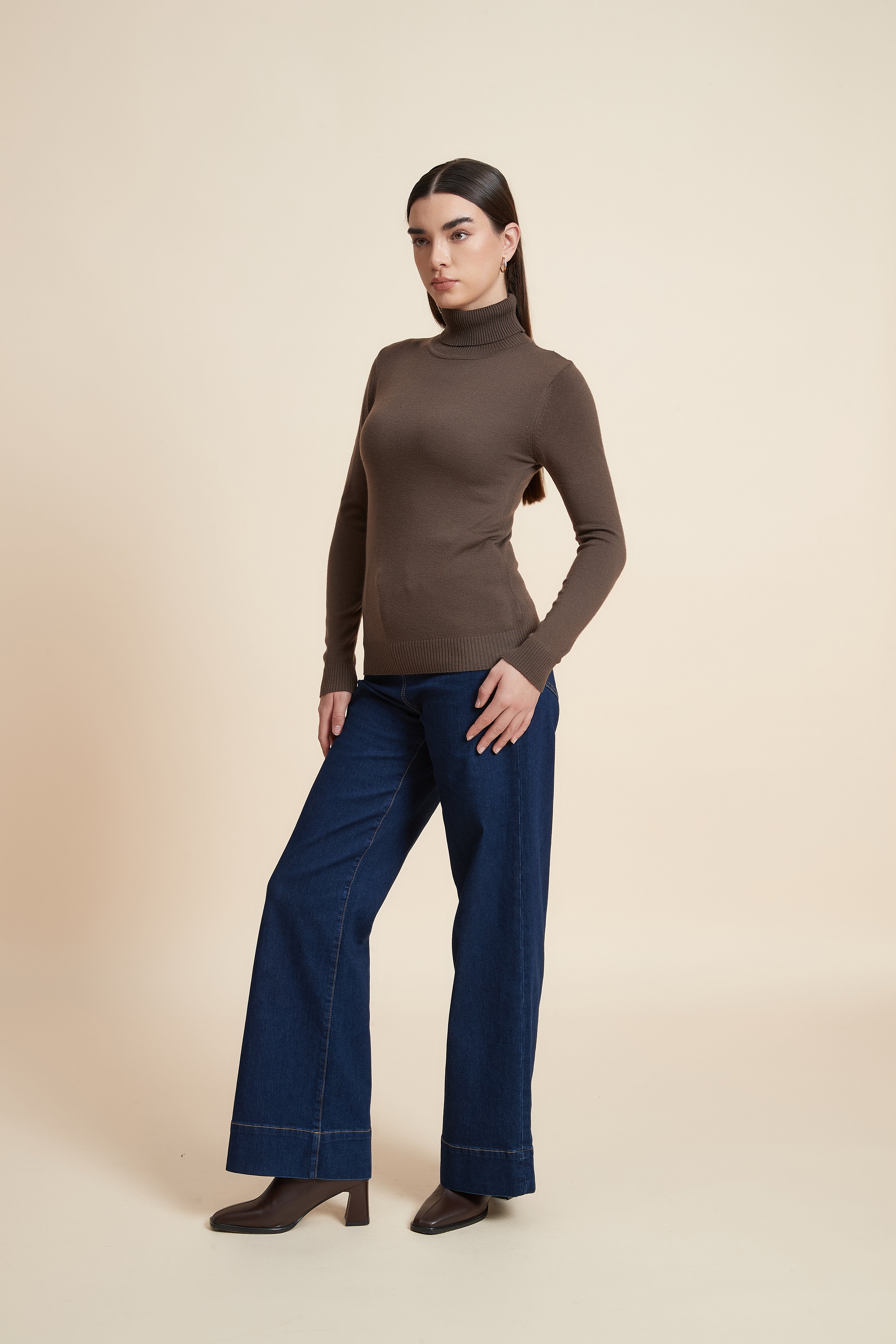 Long Sleeve Solid Blouse with High Neck