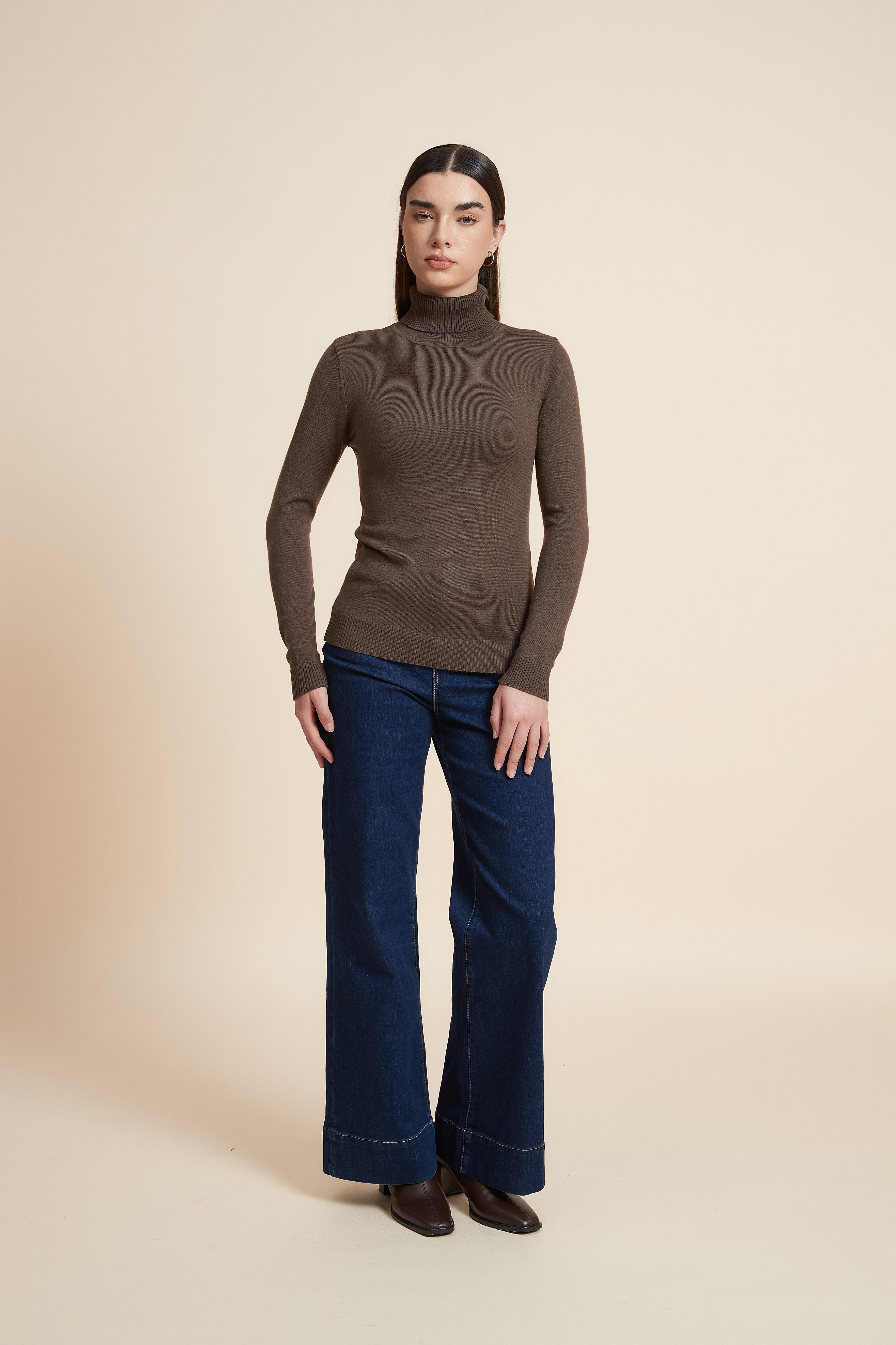 Long Sleeve Solid Blouse with High Neck