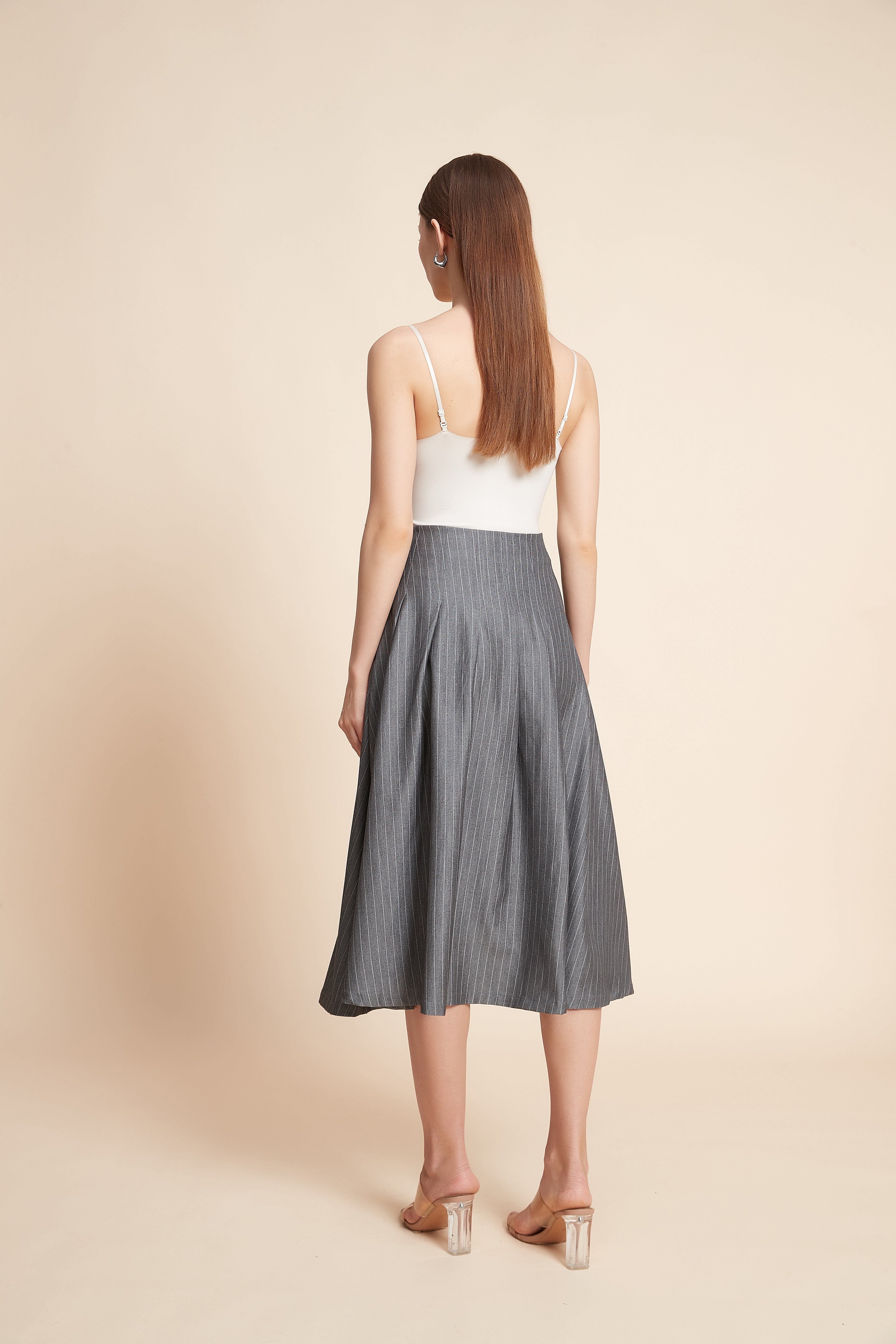 Striped Pleated Midi Skirt