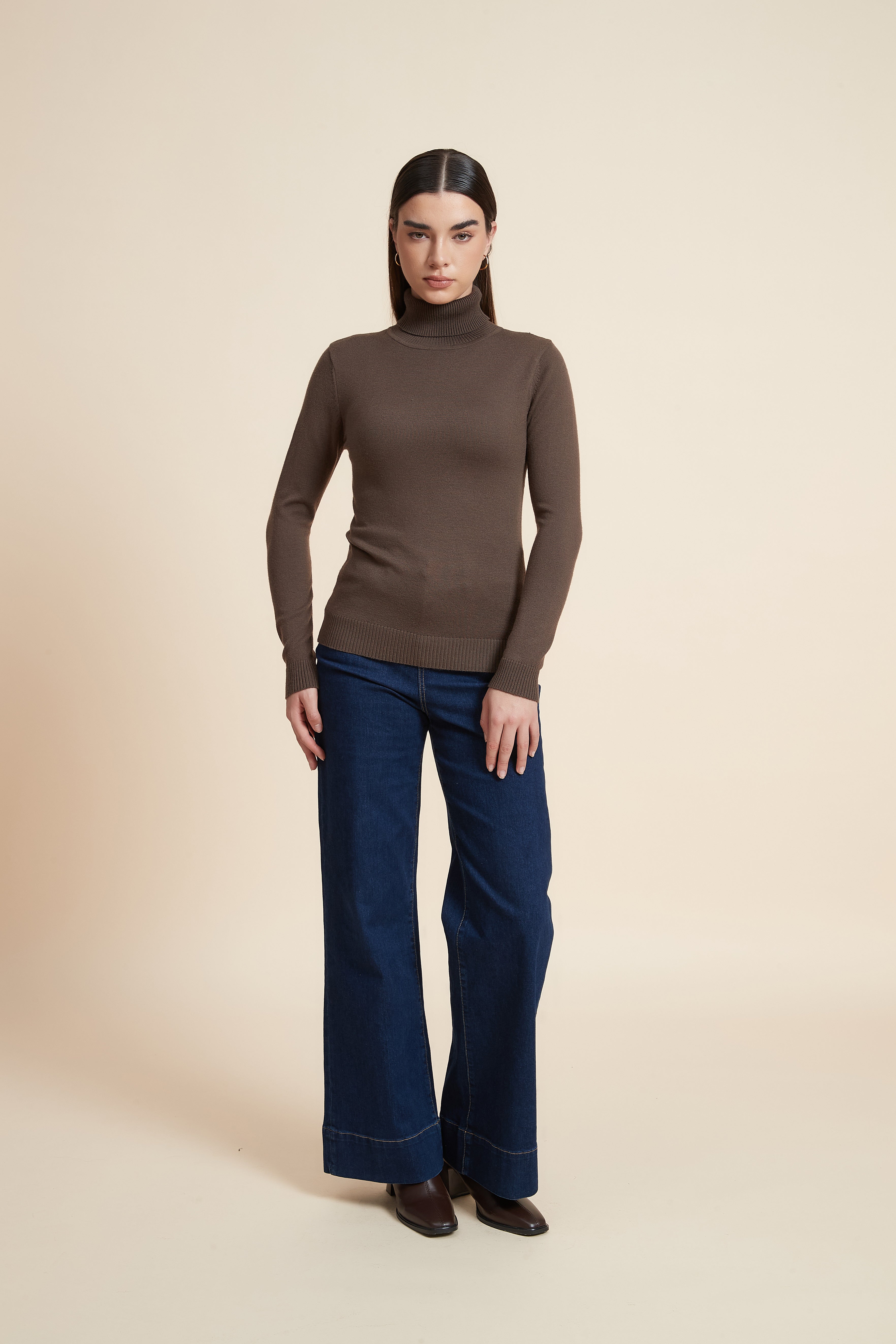 Long Sleeve Solid Blouse with High Neck