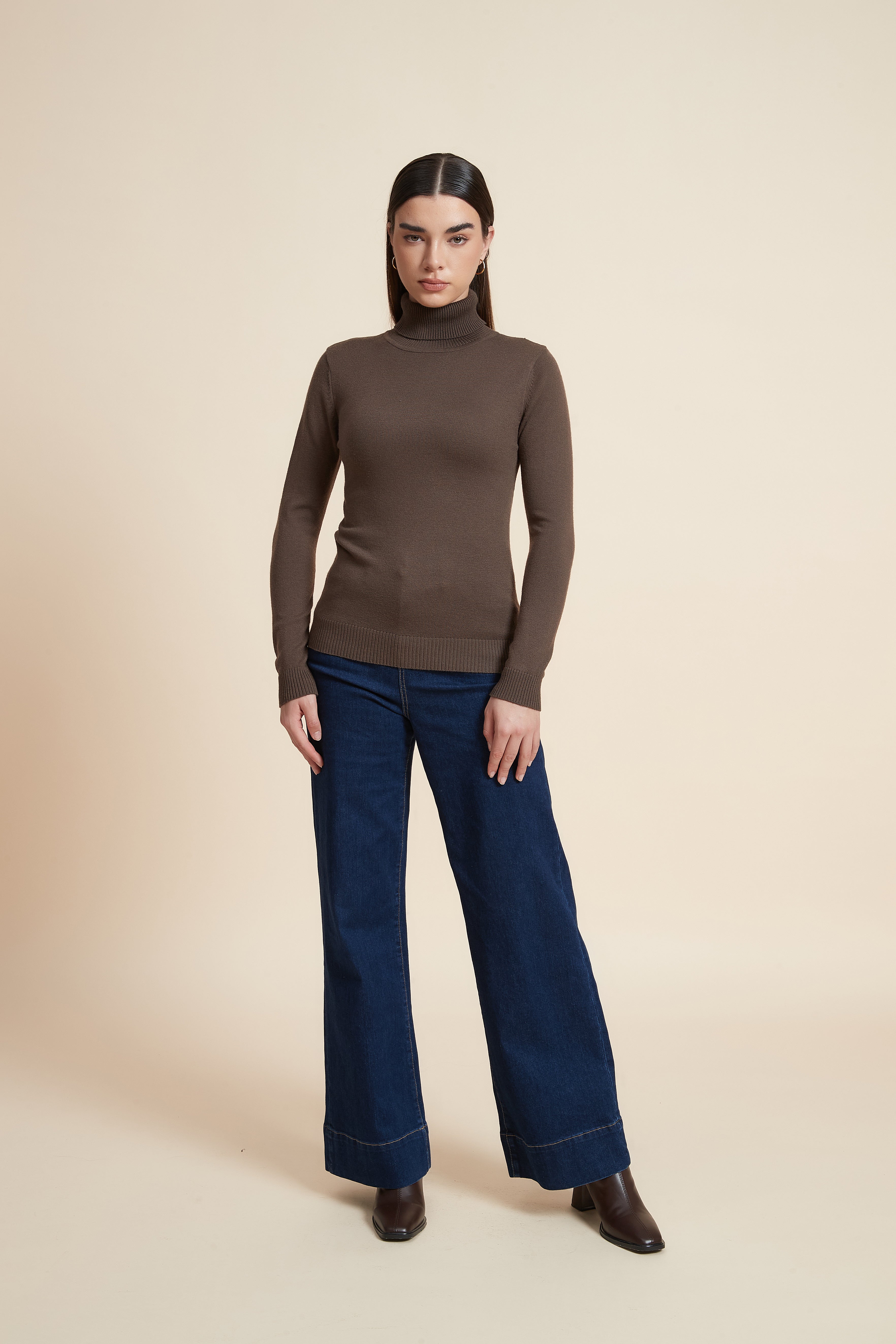 Long Sleeve Solid Blouse with High Neck