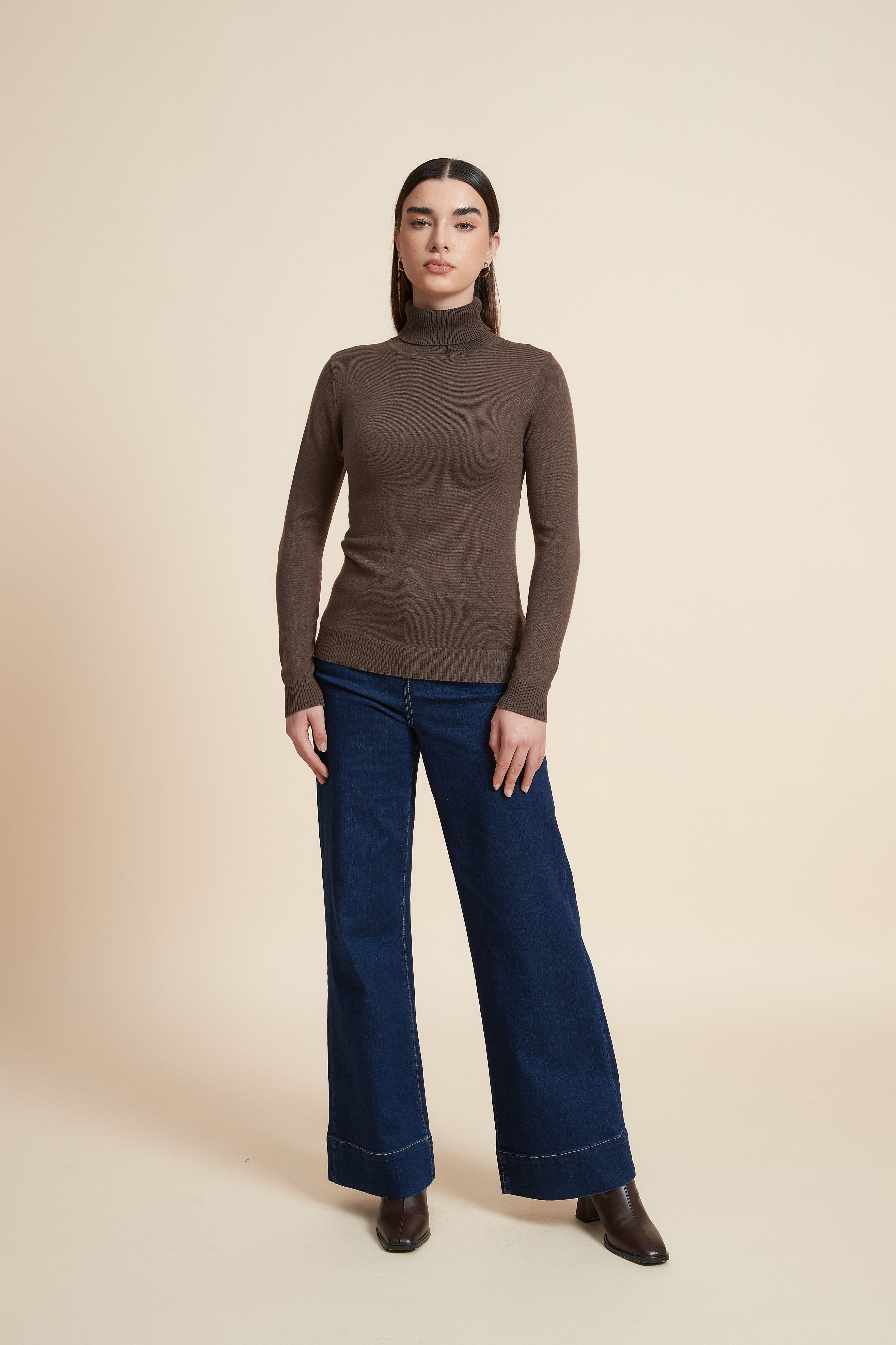 Long Sleeve Solid Blouse with High Neck