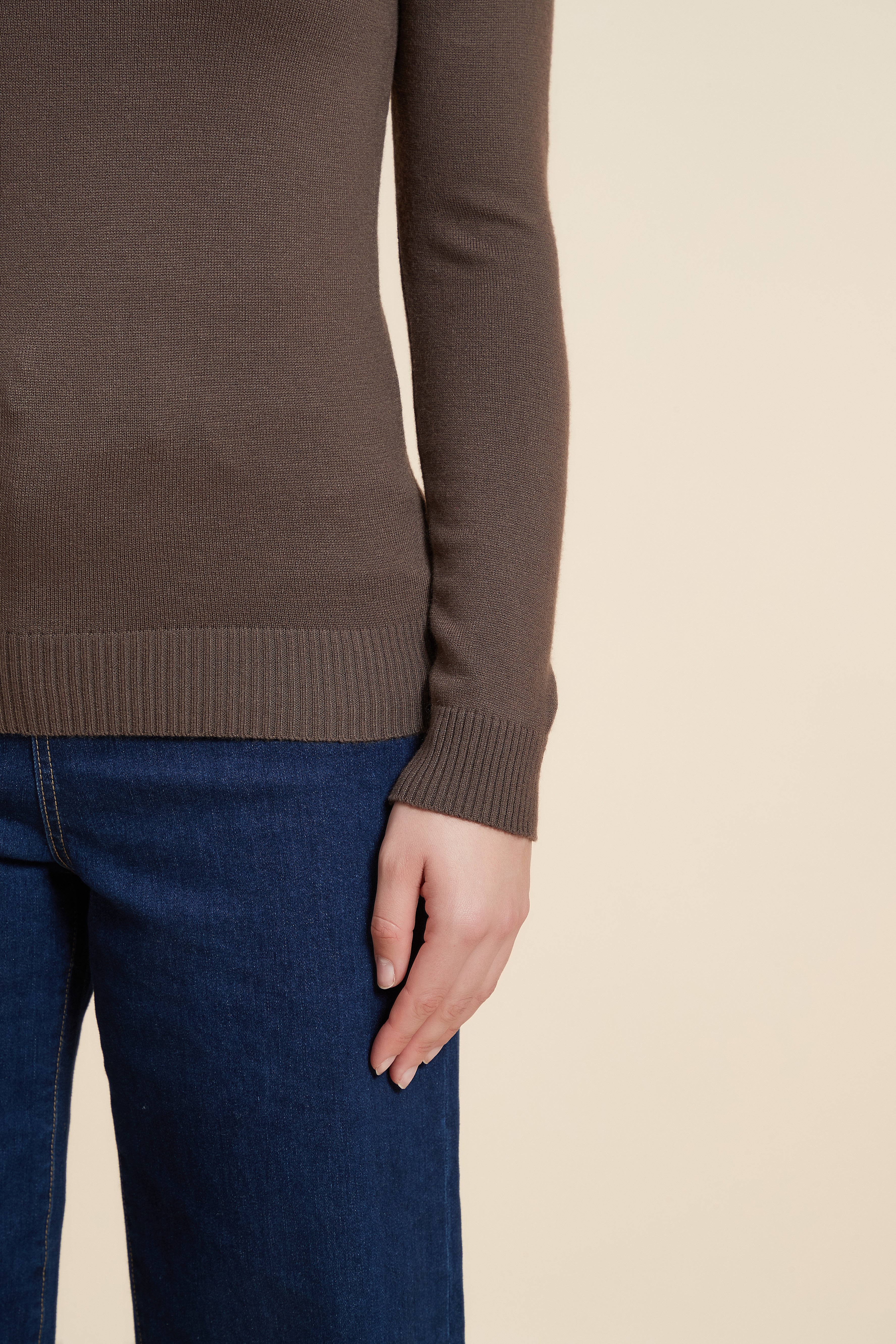 Long Sleeve Solid Blouse with High Neck