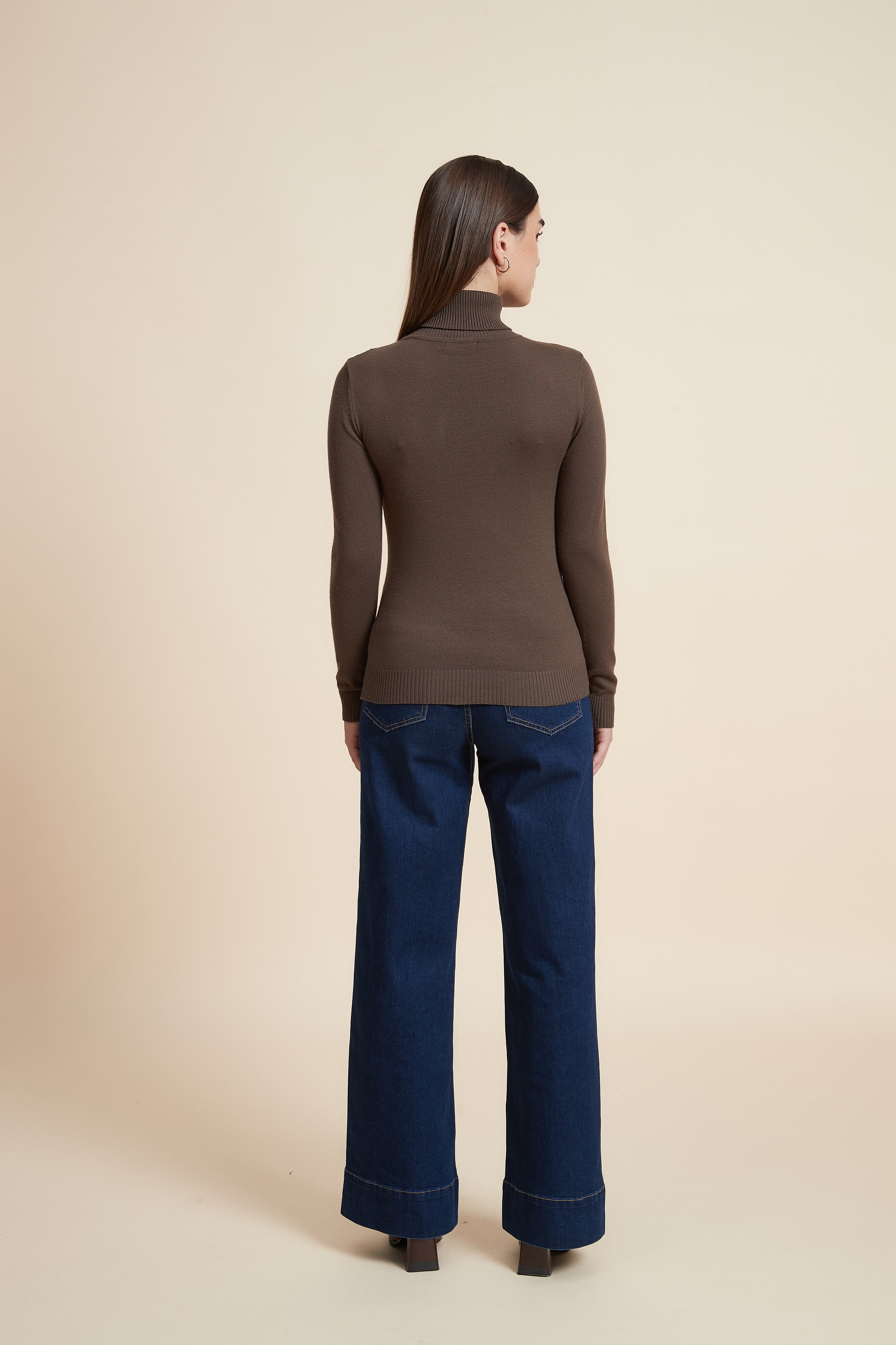 Long Sleeve Solid Blouse with High Neck