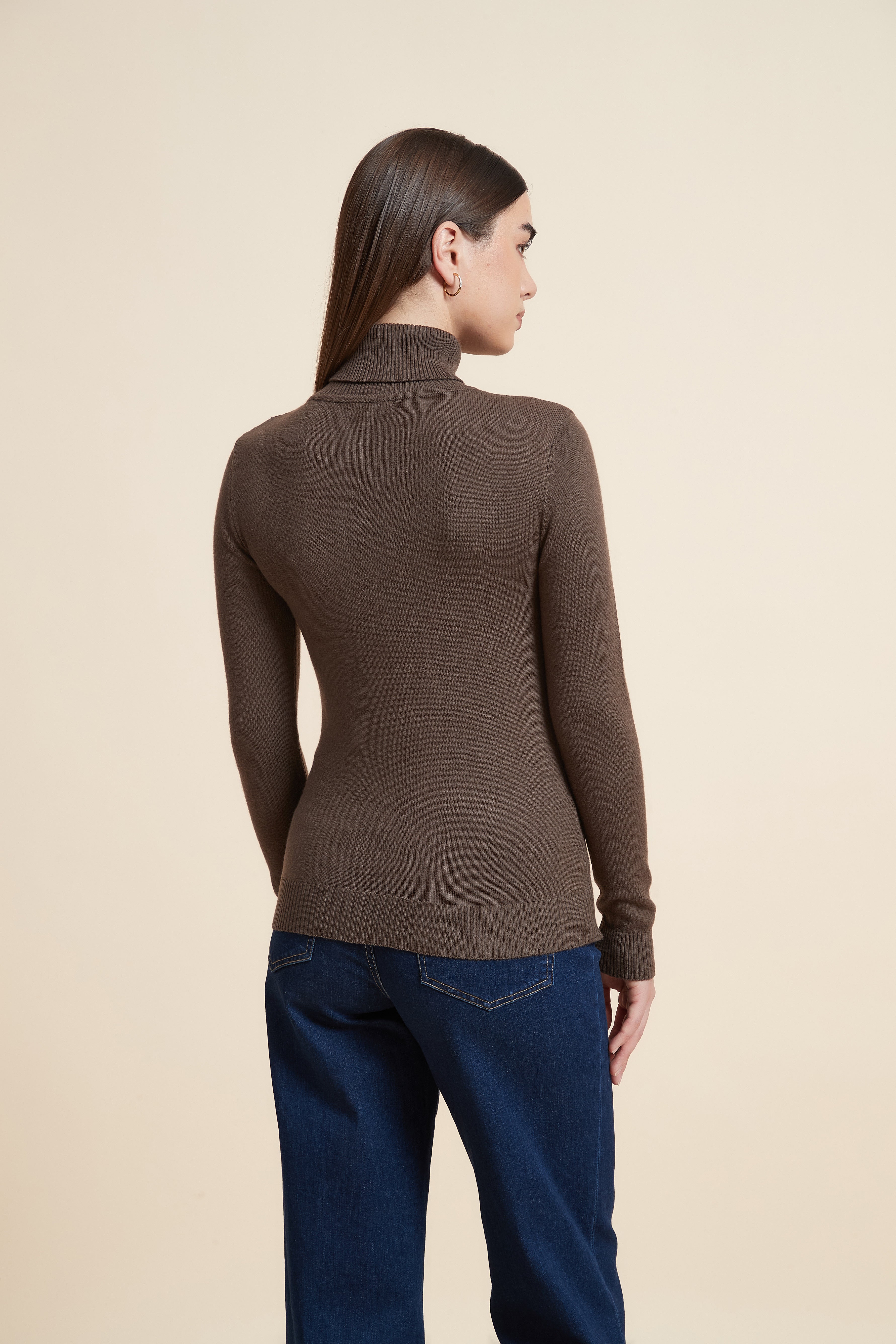 Long Sleeve Solid Blouse with High Neck