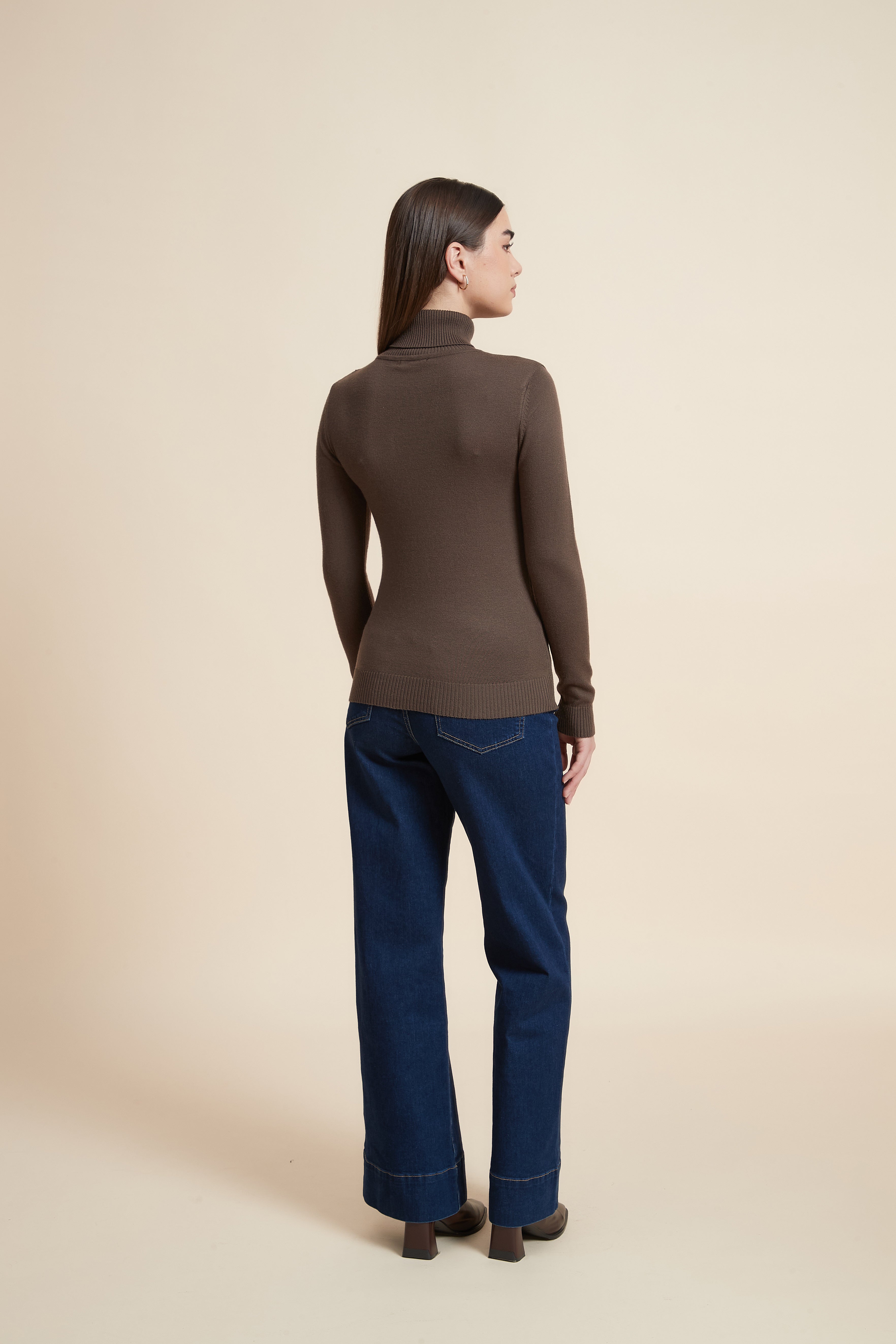 Long Sleeve Solid Blouse with High Neck
