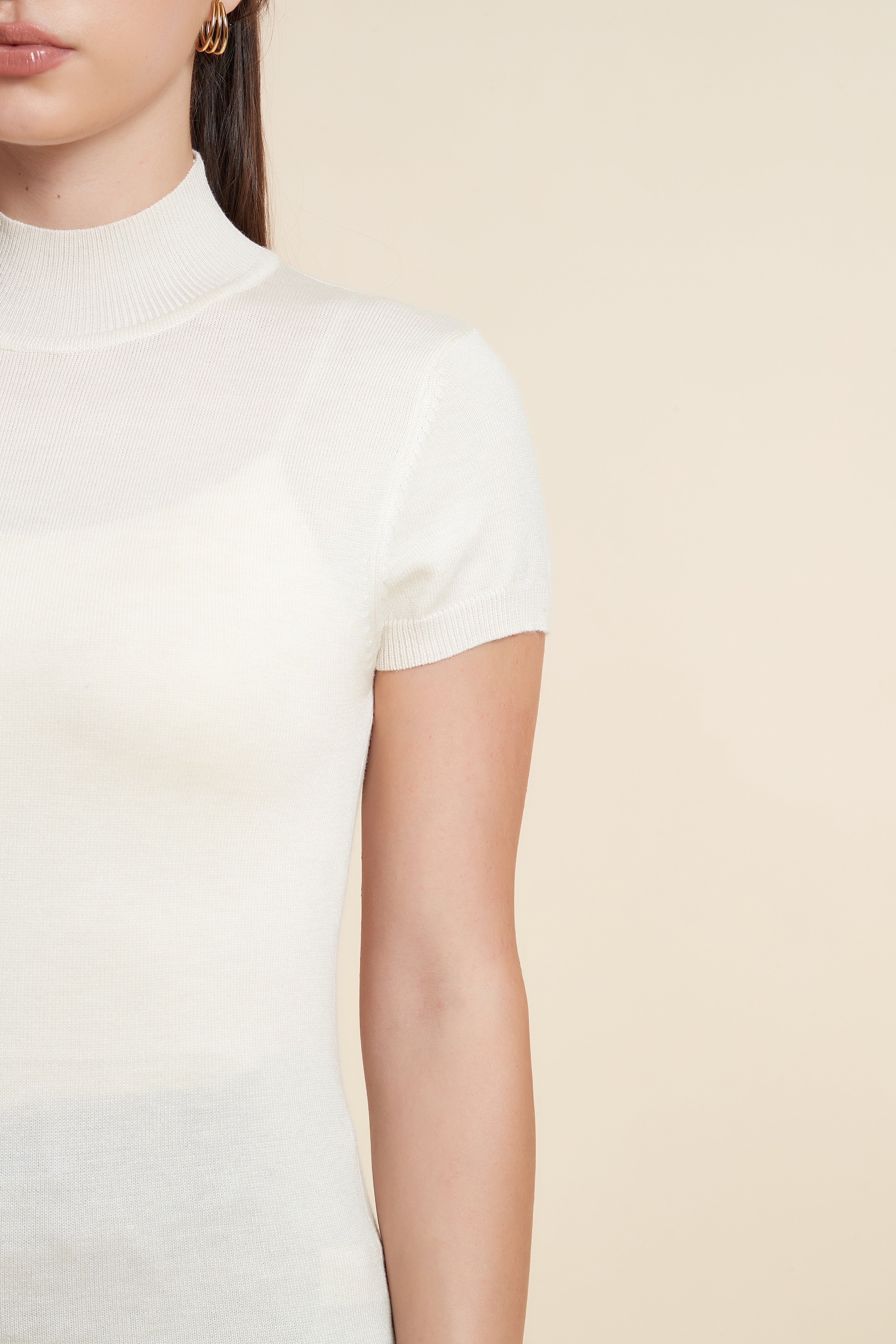 Solid Color High Neck Short Sleeve Blouse