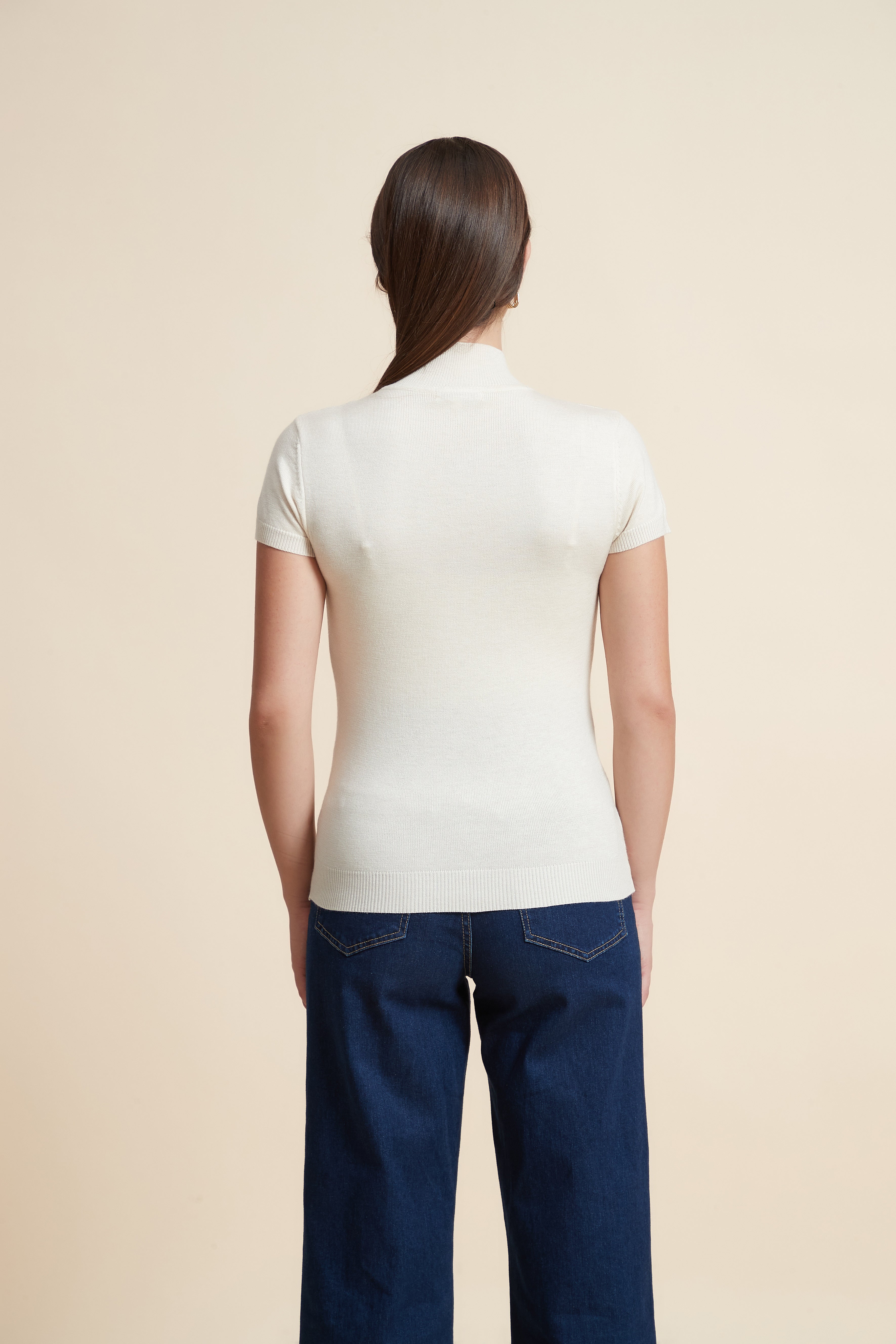 Solid Color High Neck Short Sleeve Blouse