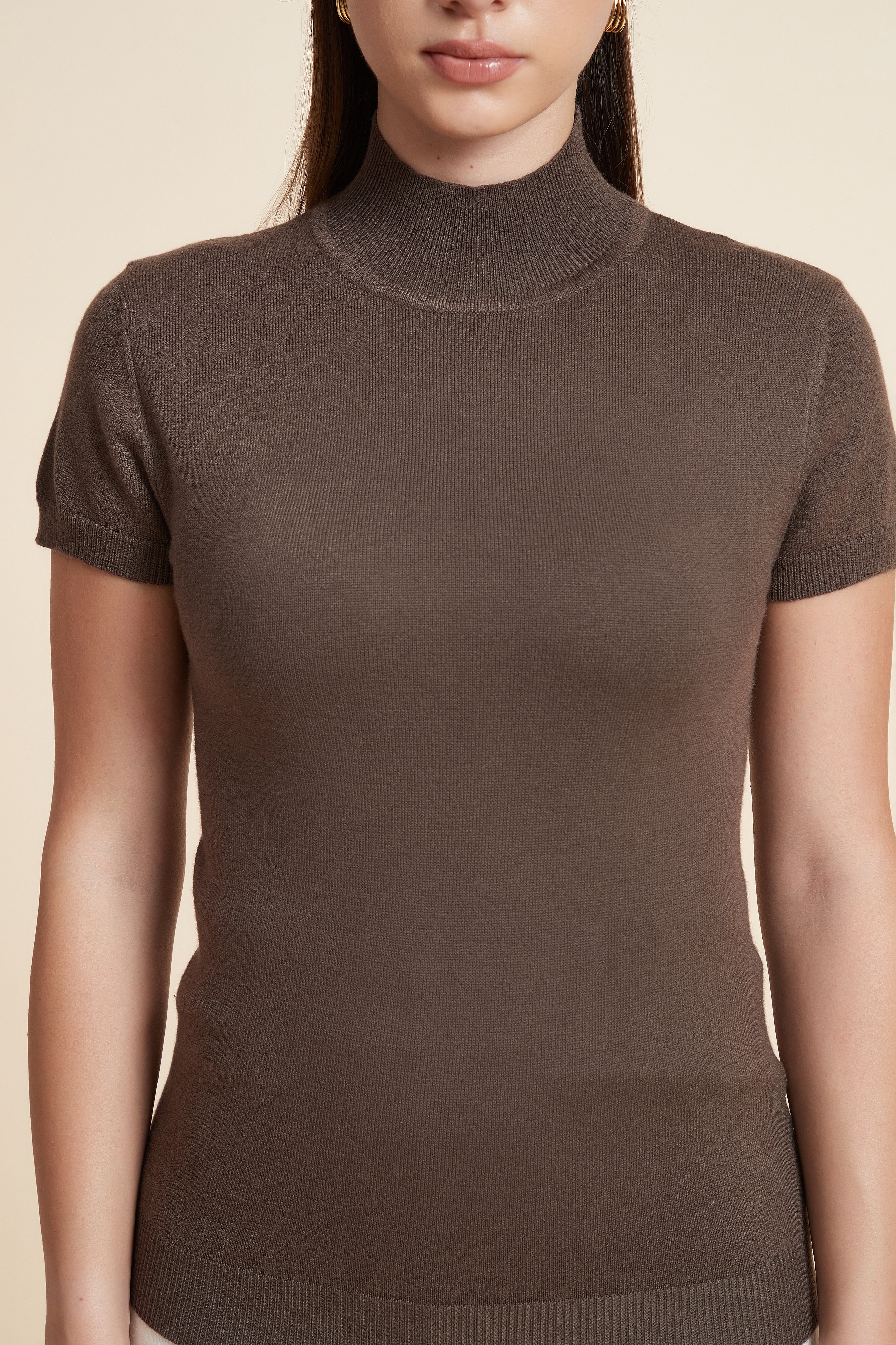 Solid Color High Neck Short Sleeve Blouse