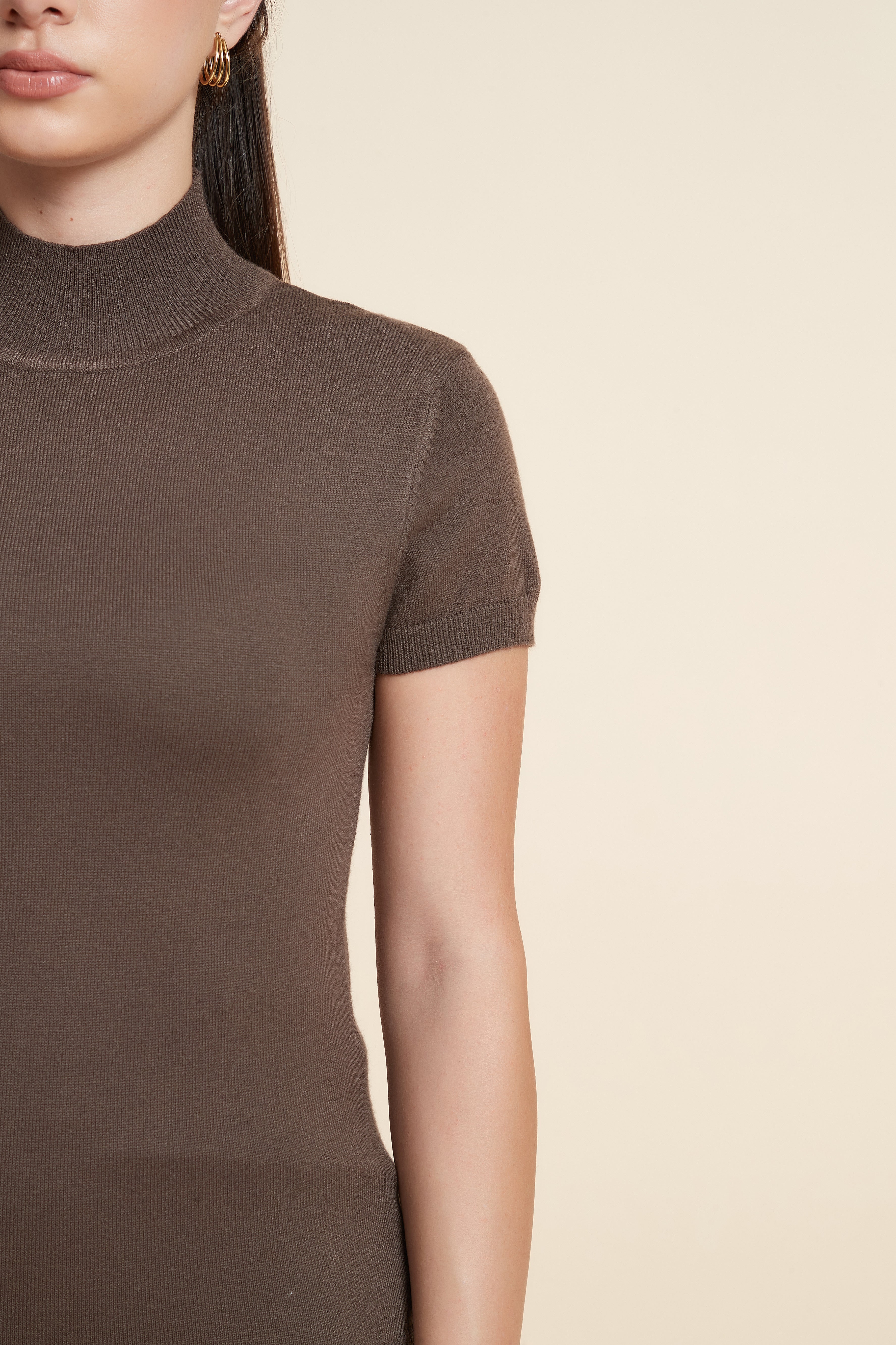 Solid Color High Neck Short Sleeve Blouse