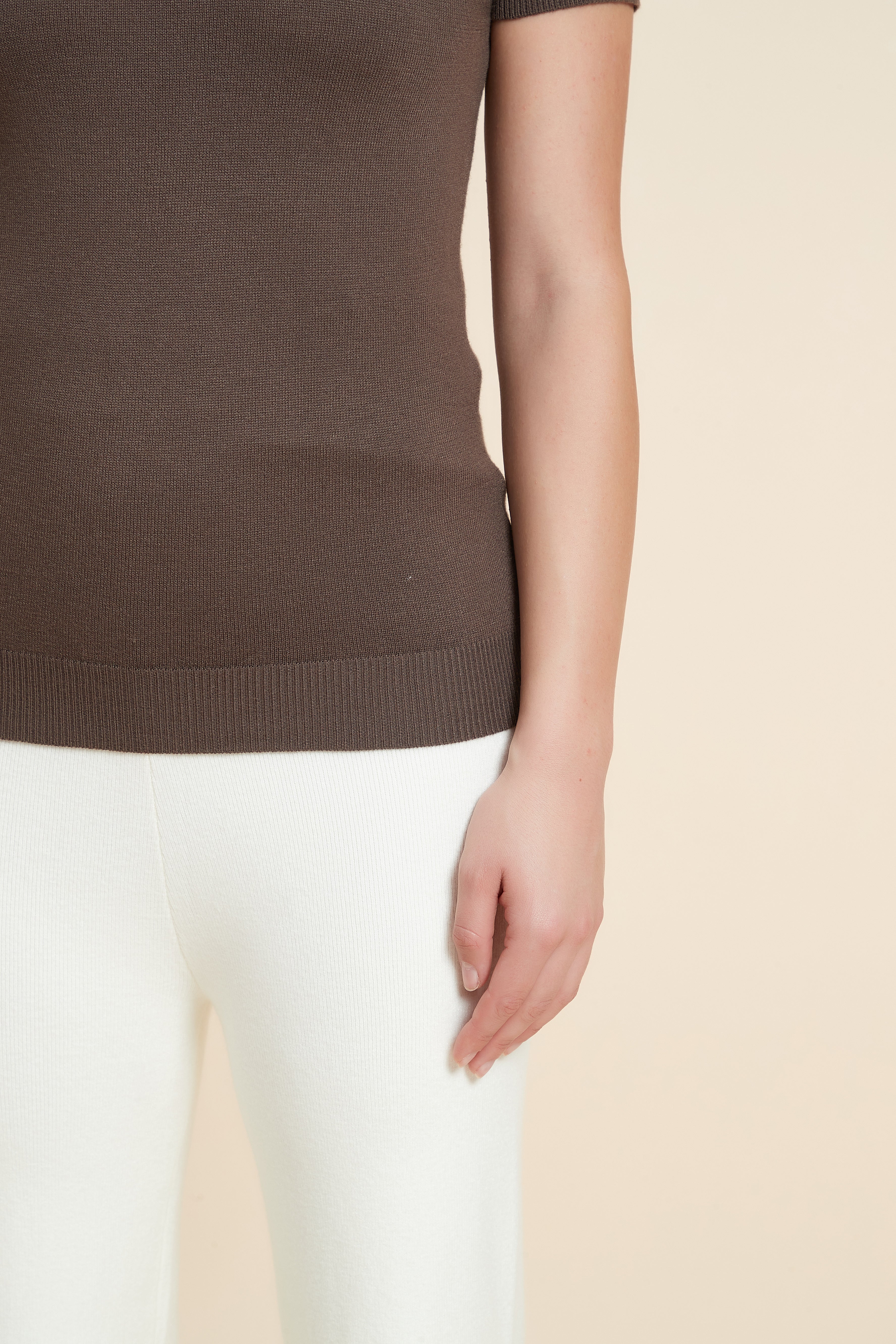 Solid Color High Neck Short Sleeve Blouse