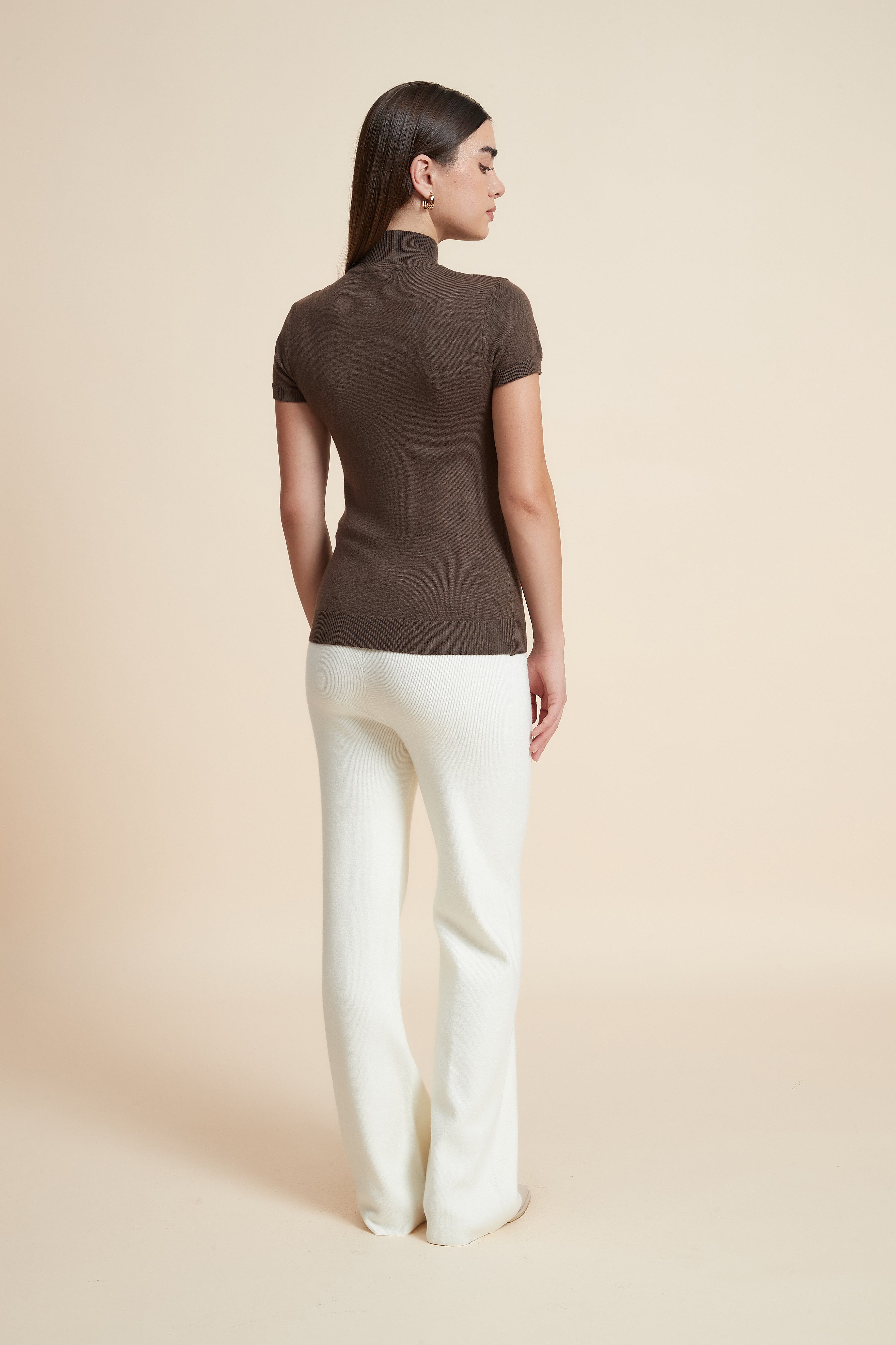 Solid Color High Neck Short Sleeve Blouse