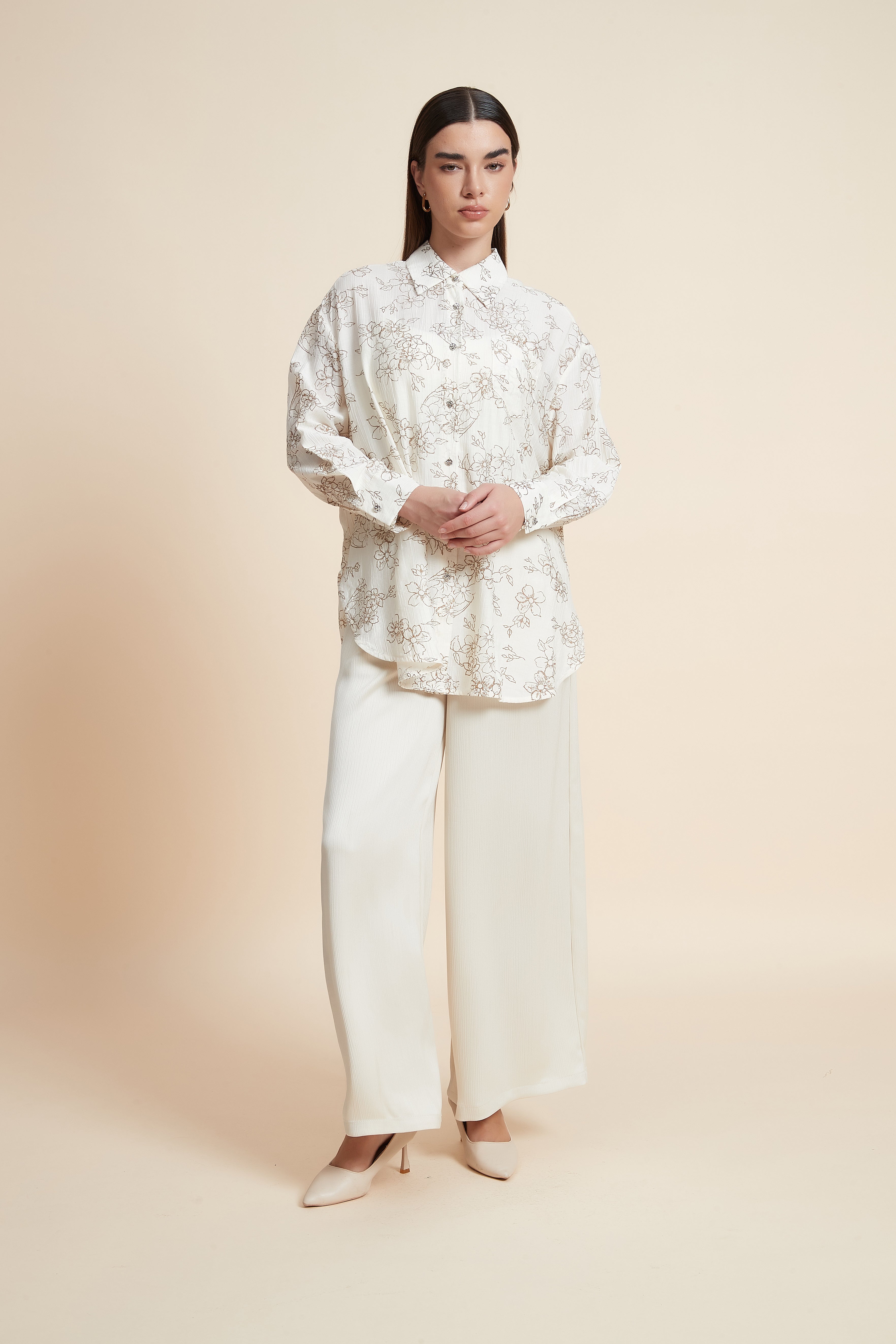 Long Sleeve Printed Blouse with Shirt Collar