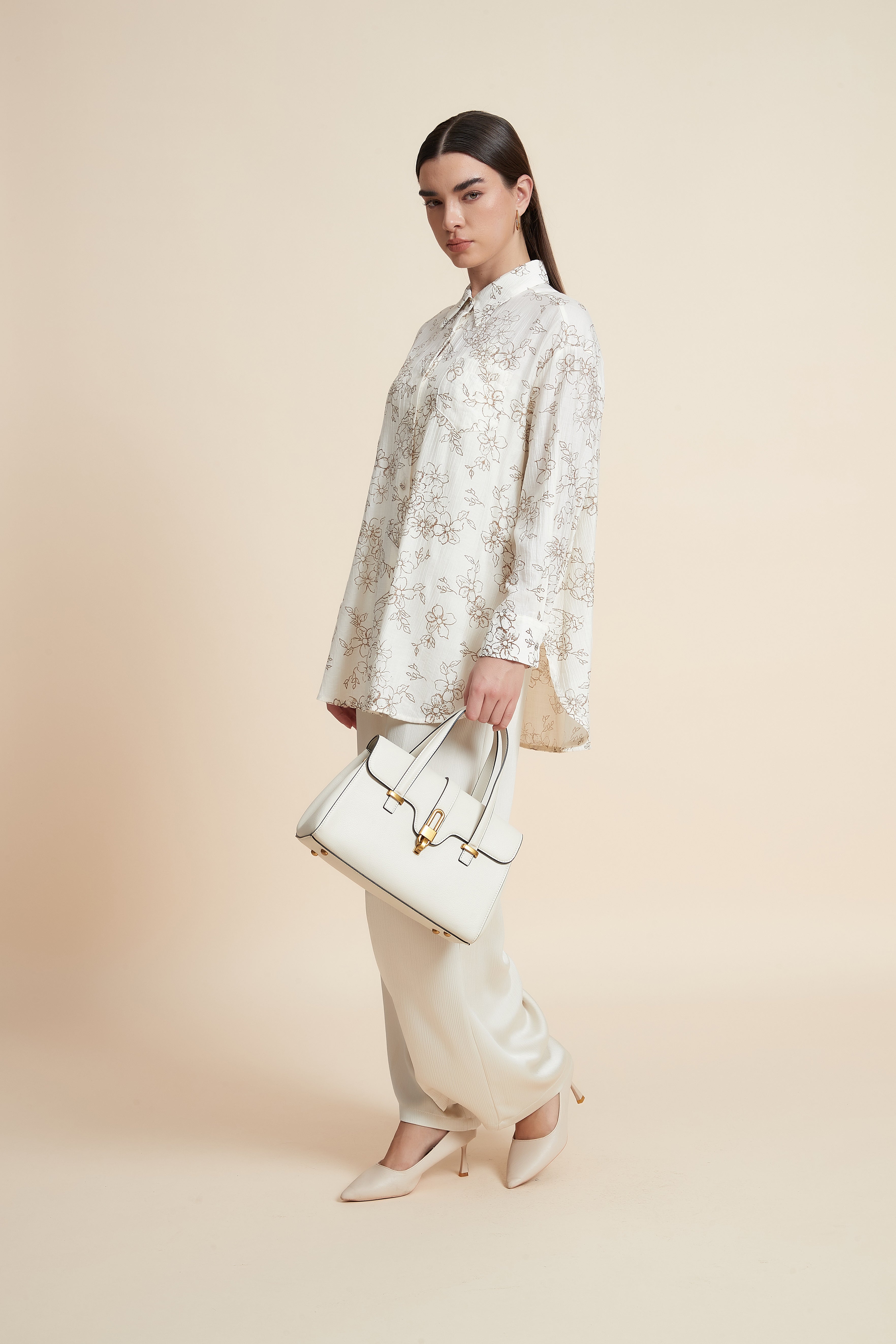 Long Sleeve Printed Blouse with Shirt Collar