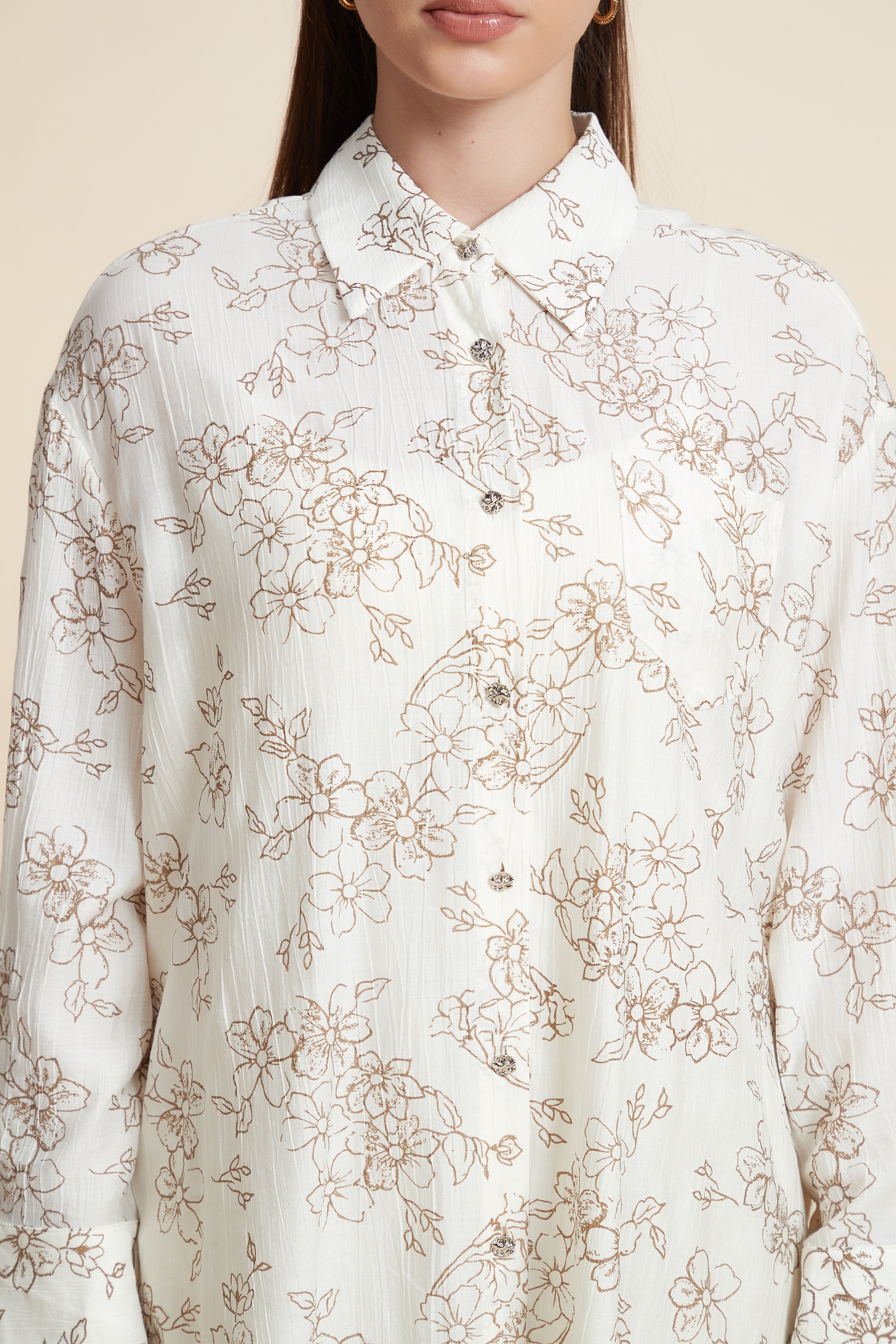 Long Sleeve Printed Blouse with Shirt Collar