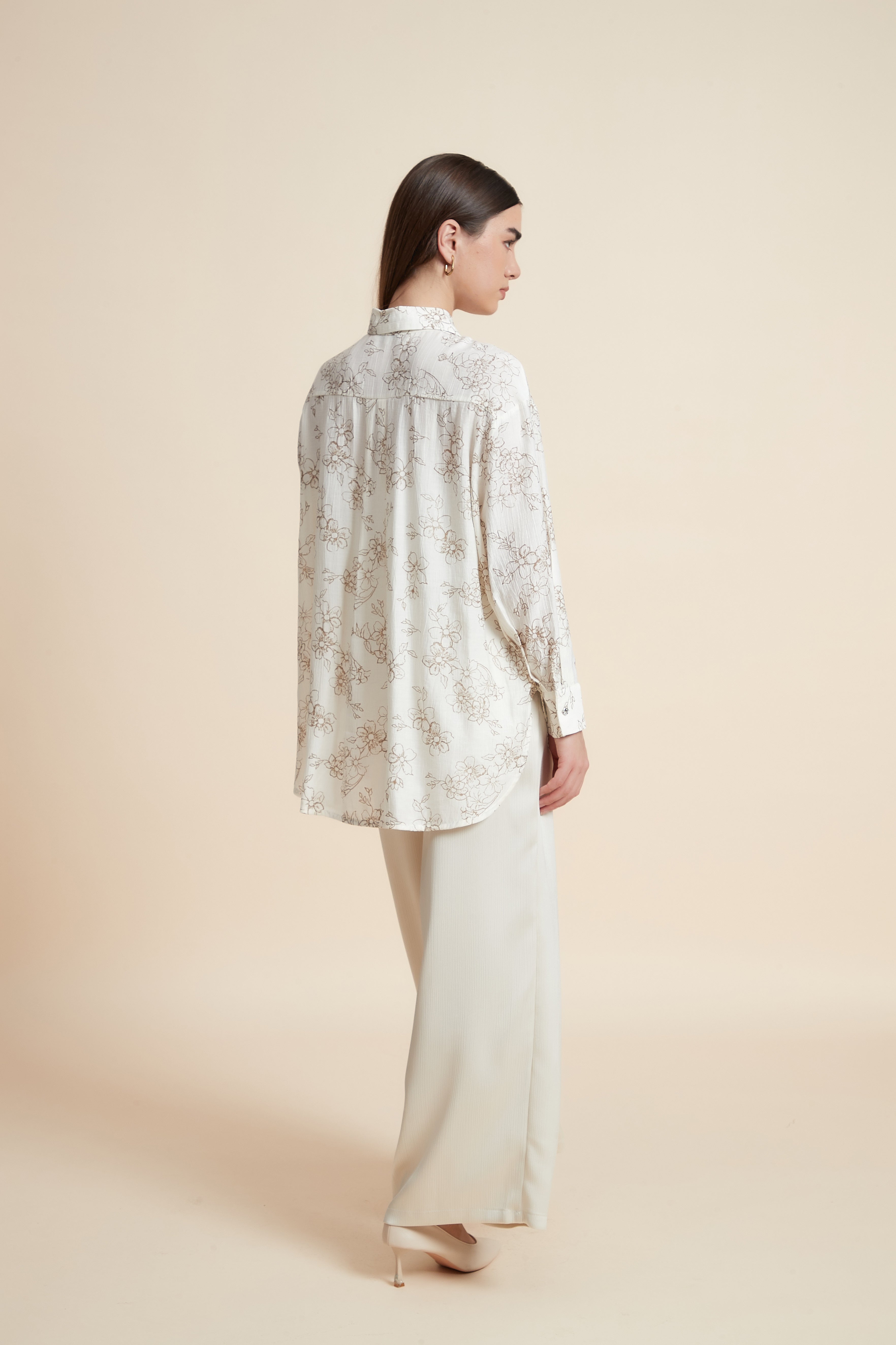 Long Sleeve Printed Blouse with Shirt Collar