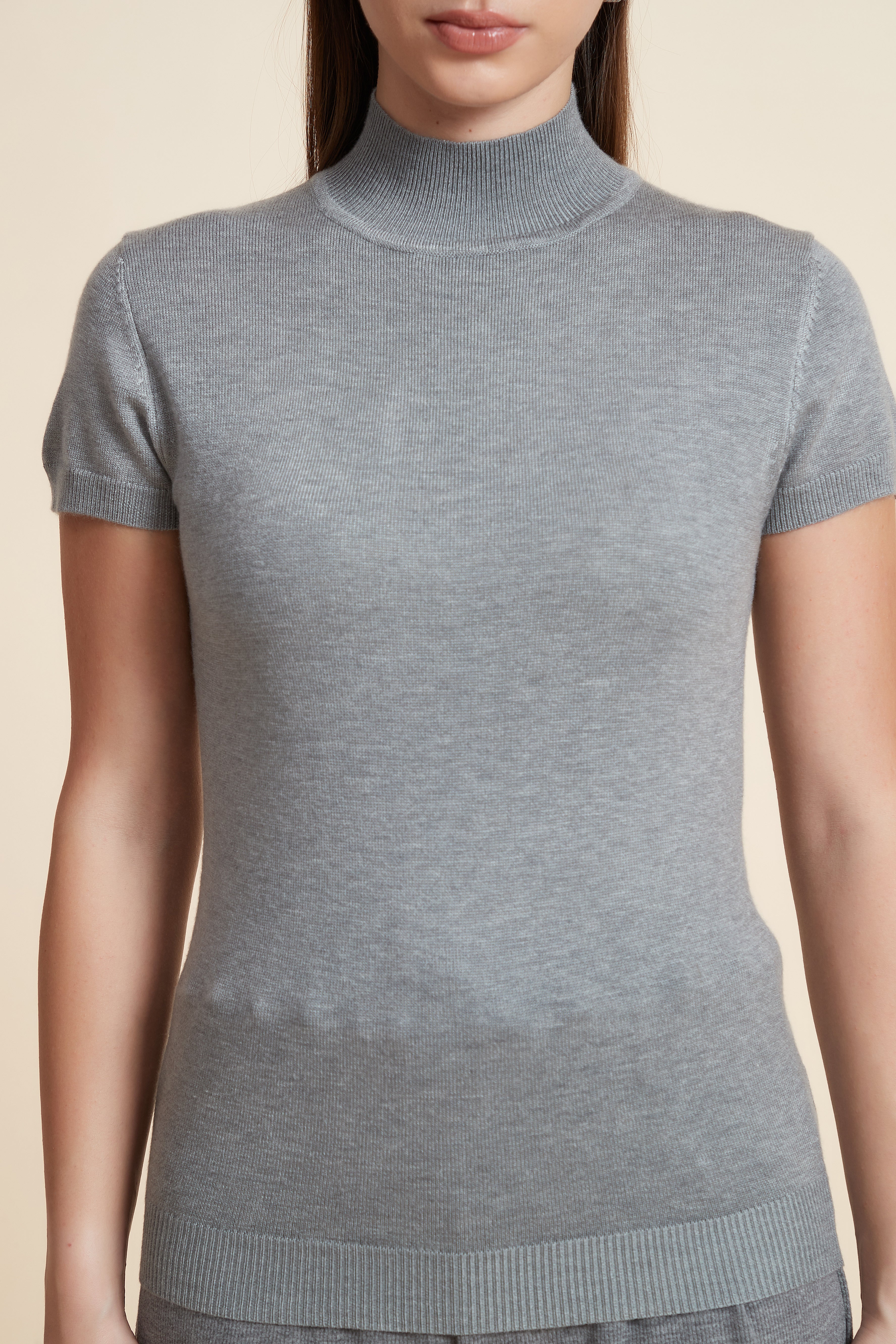 Solid Color High Neck Short Sleeve Blouse