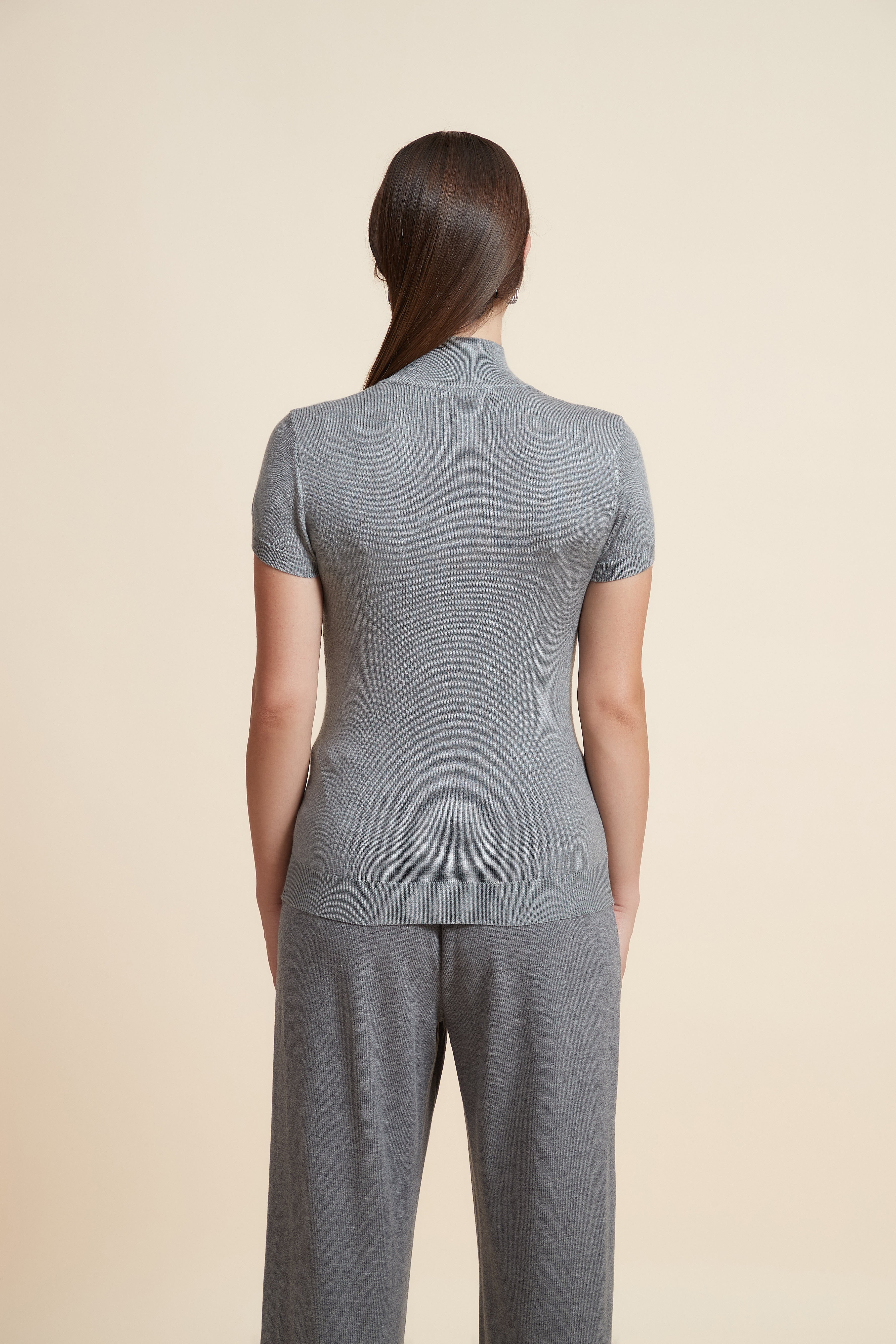 Solid Color High Neck Short Sleeve Blouse