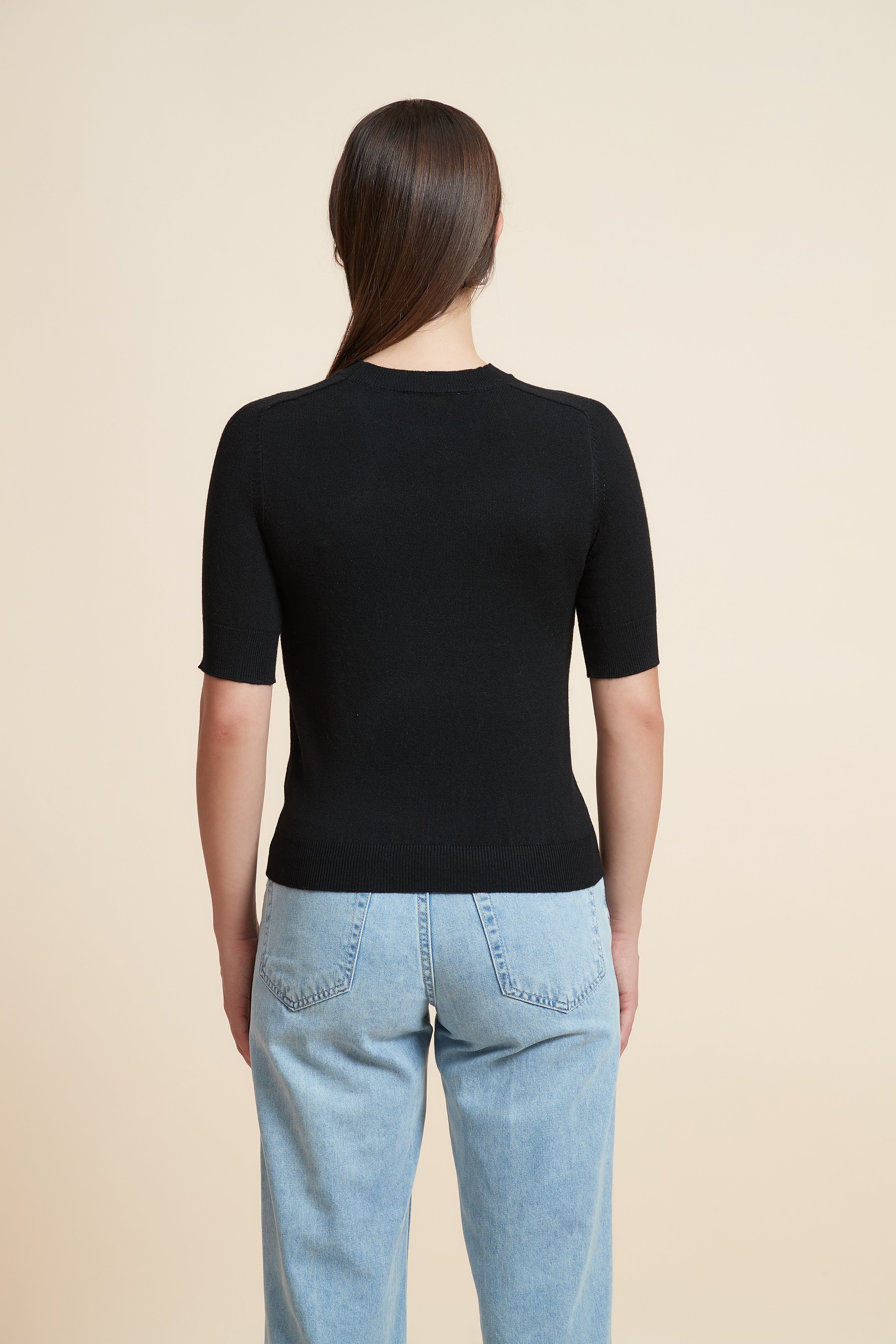 Plain Short Sleeve Top with Round Neck