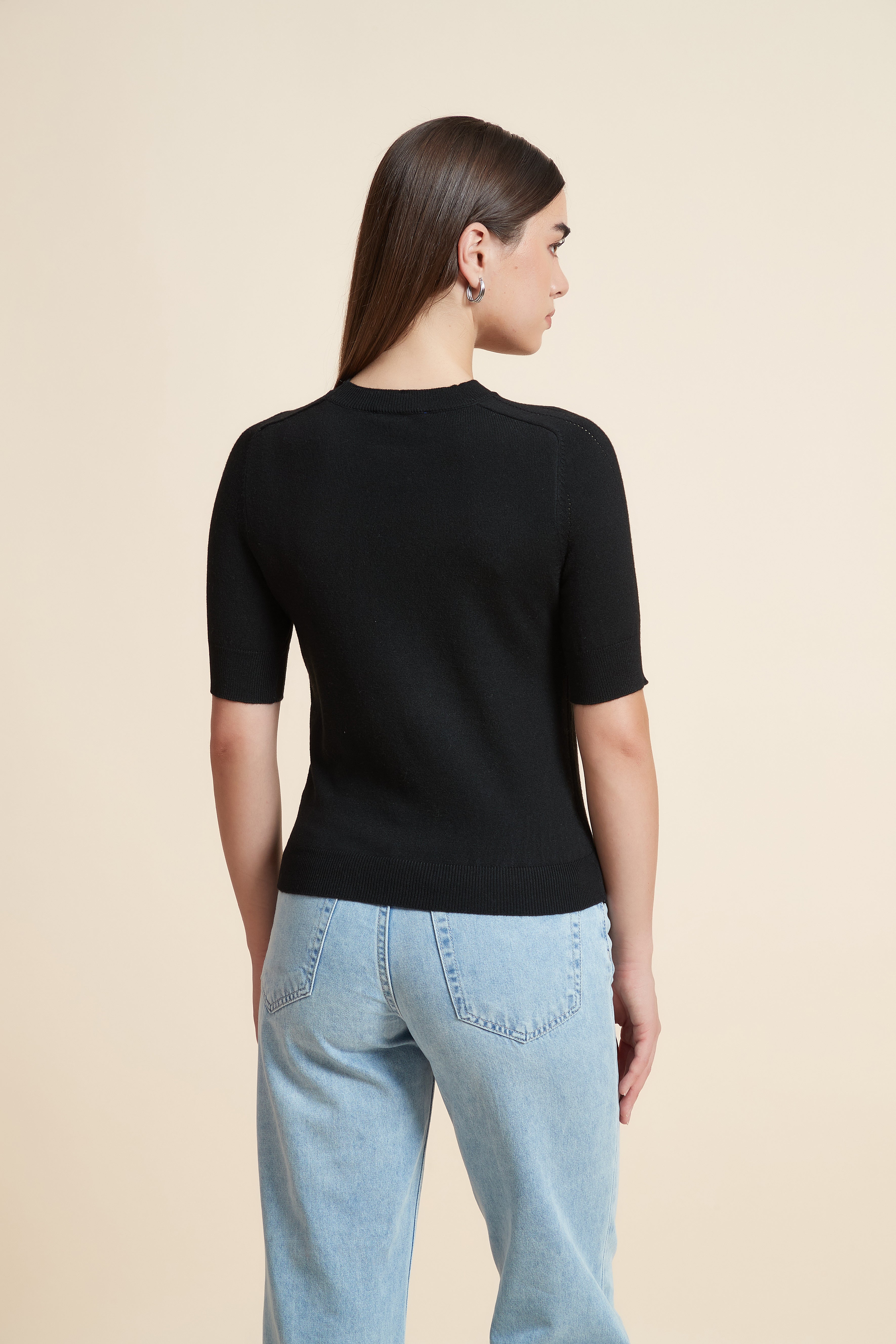 Plain Short Sleeve Top with Round Neck
