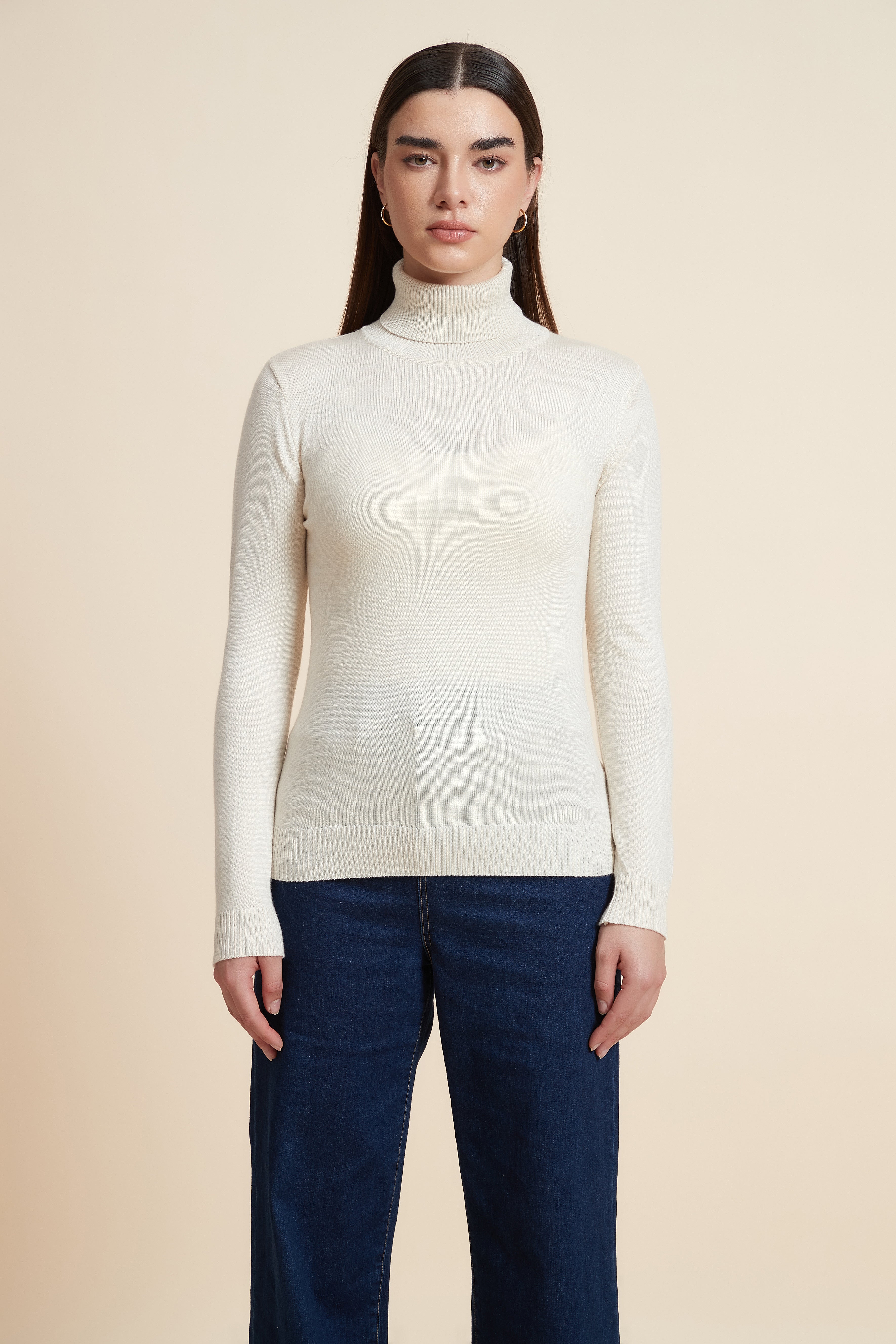 Long Sleeve Solid Blouse with High Neck
