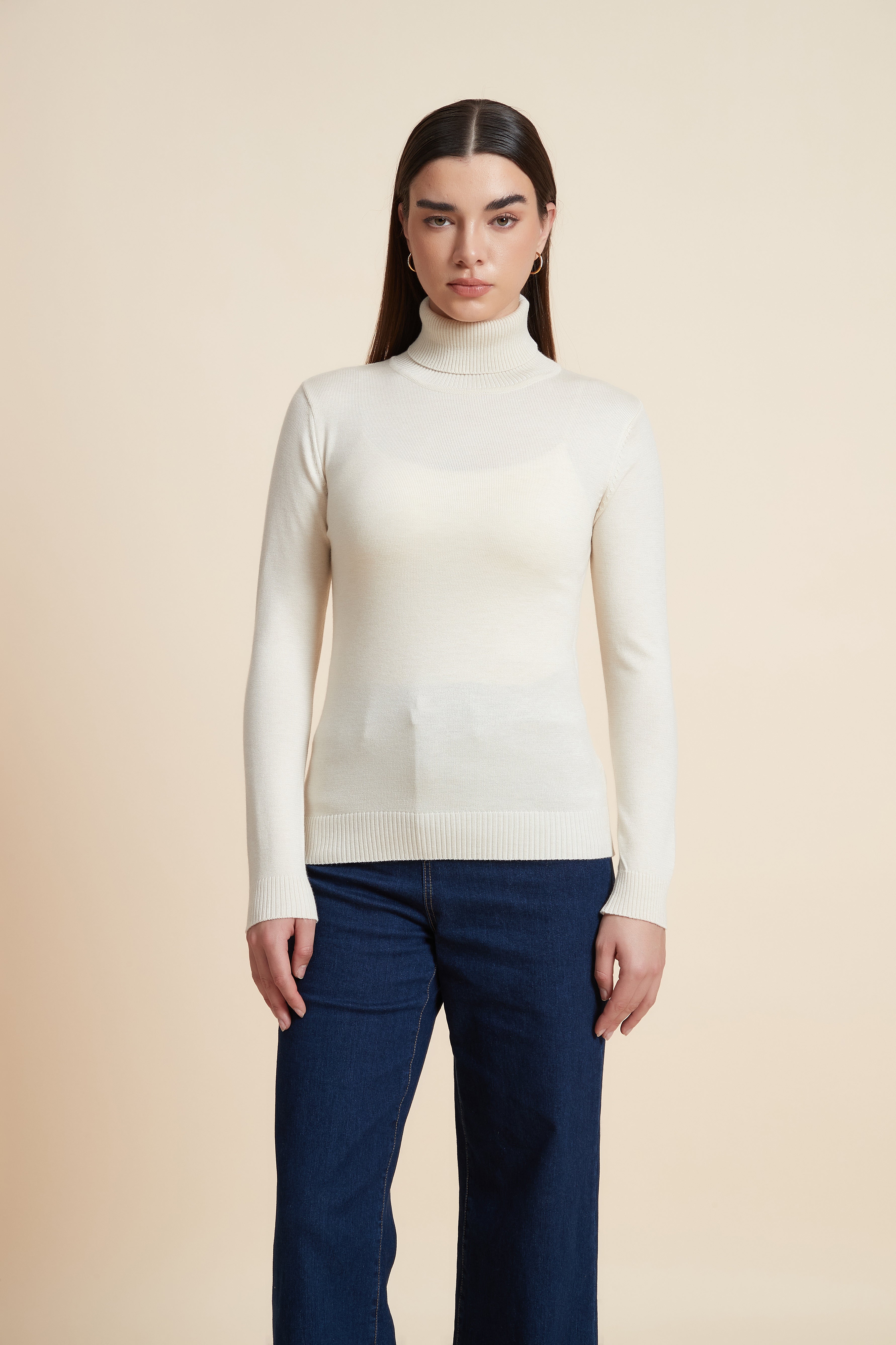 Long Sleeve Solid Blouse with High Neck