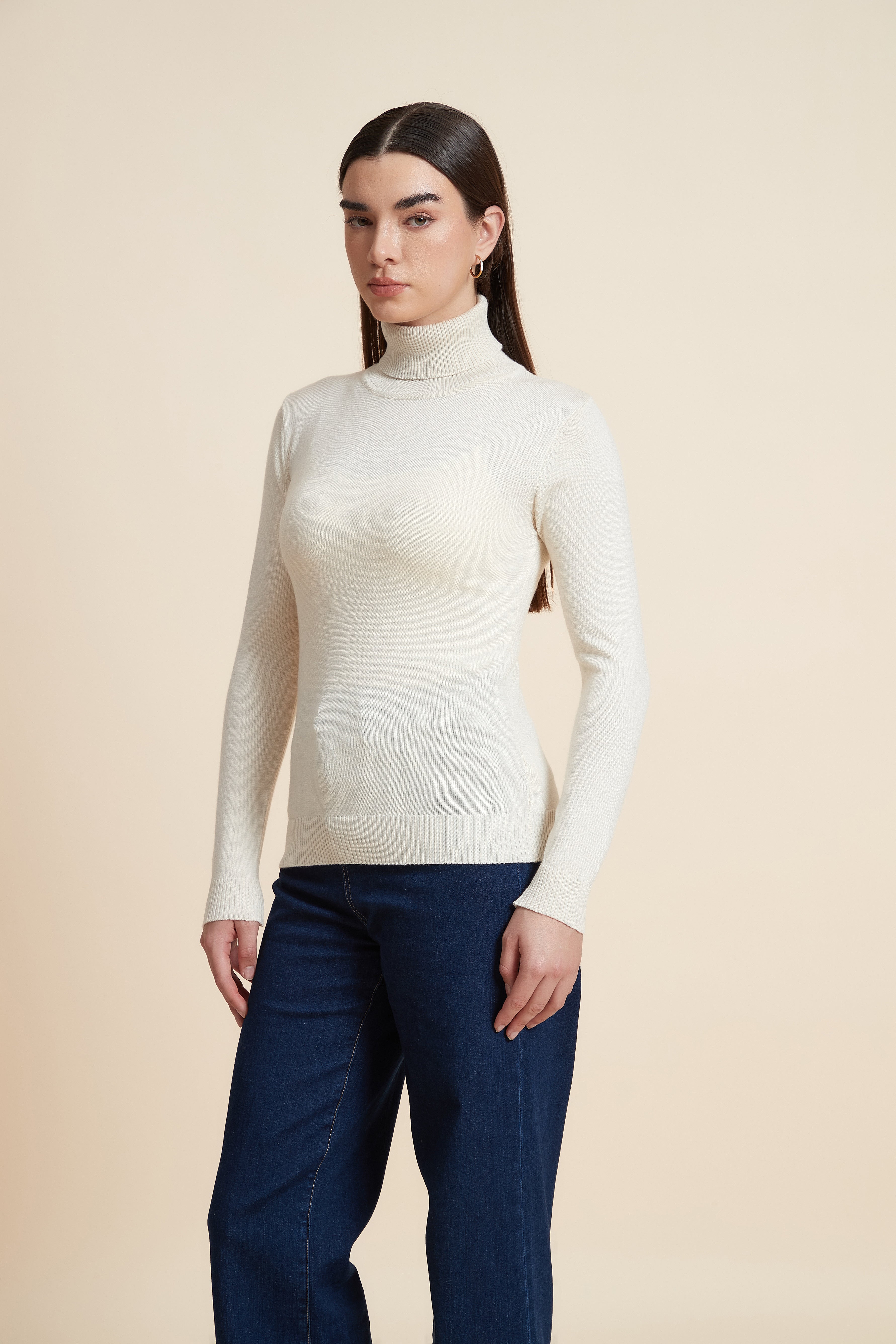 Long Sleeve Solid Blouse with High Neck