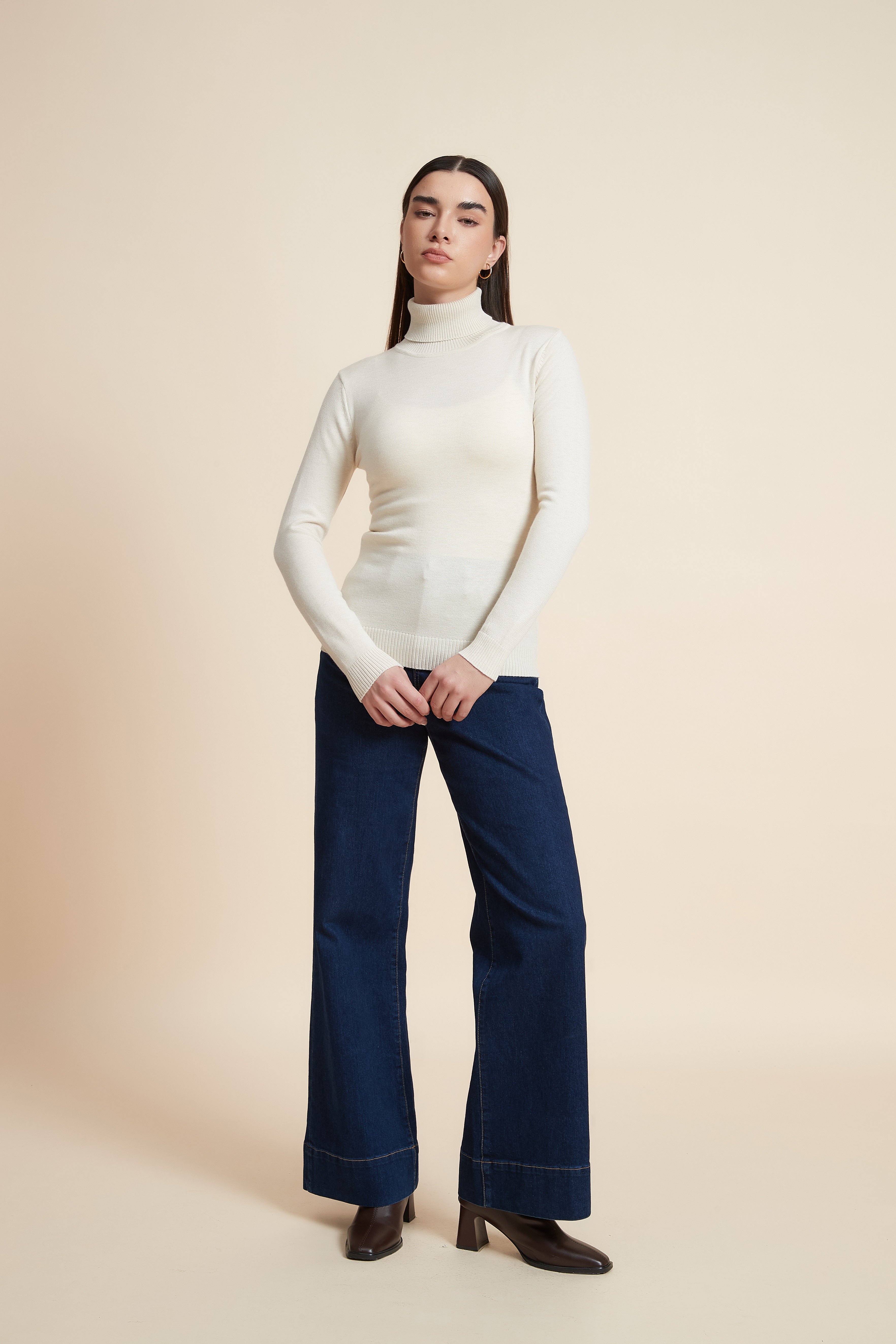 Long Sleeve Solid Blouse with High Neck