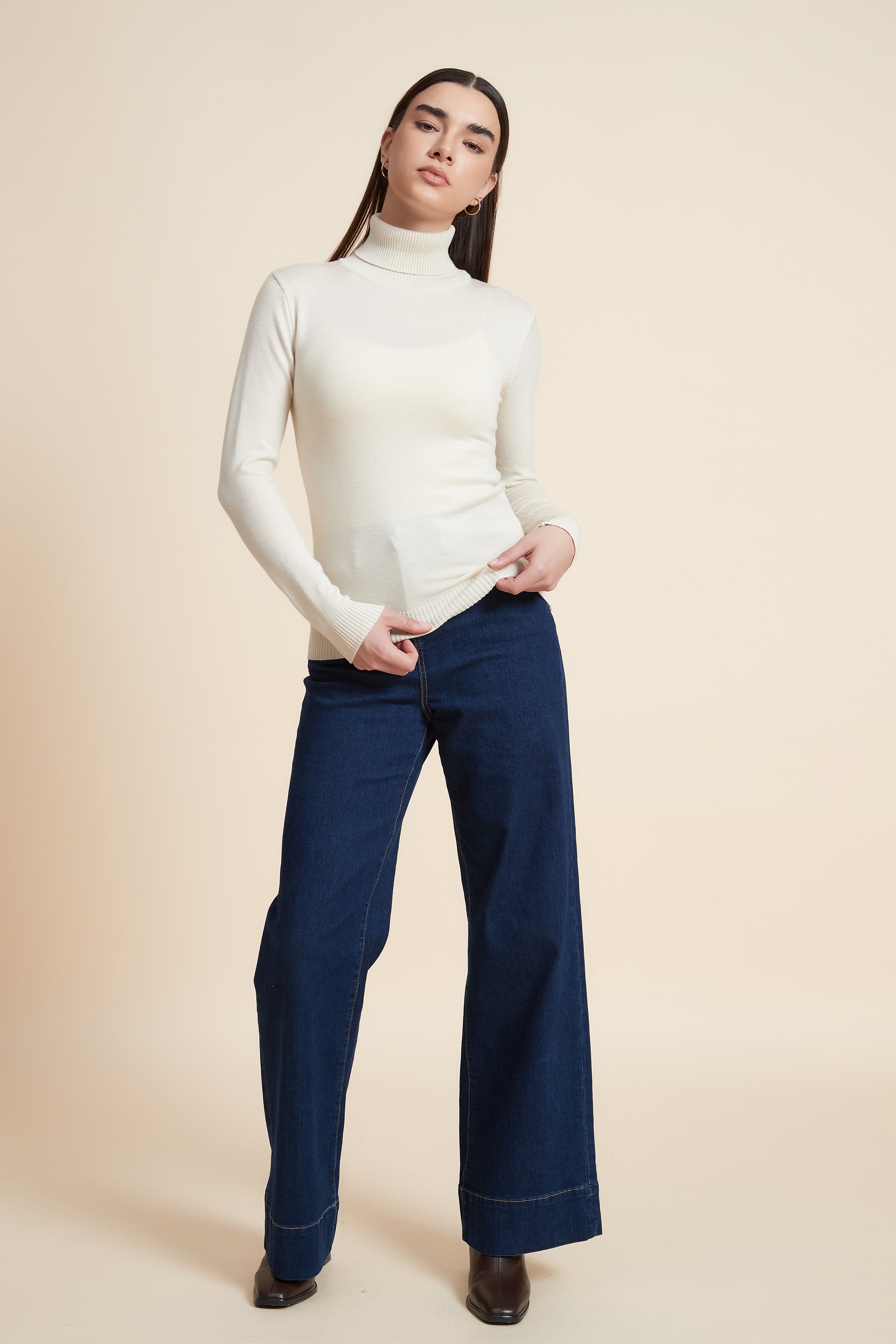 Long Sleeve Solid Blouse with High Neck