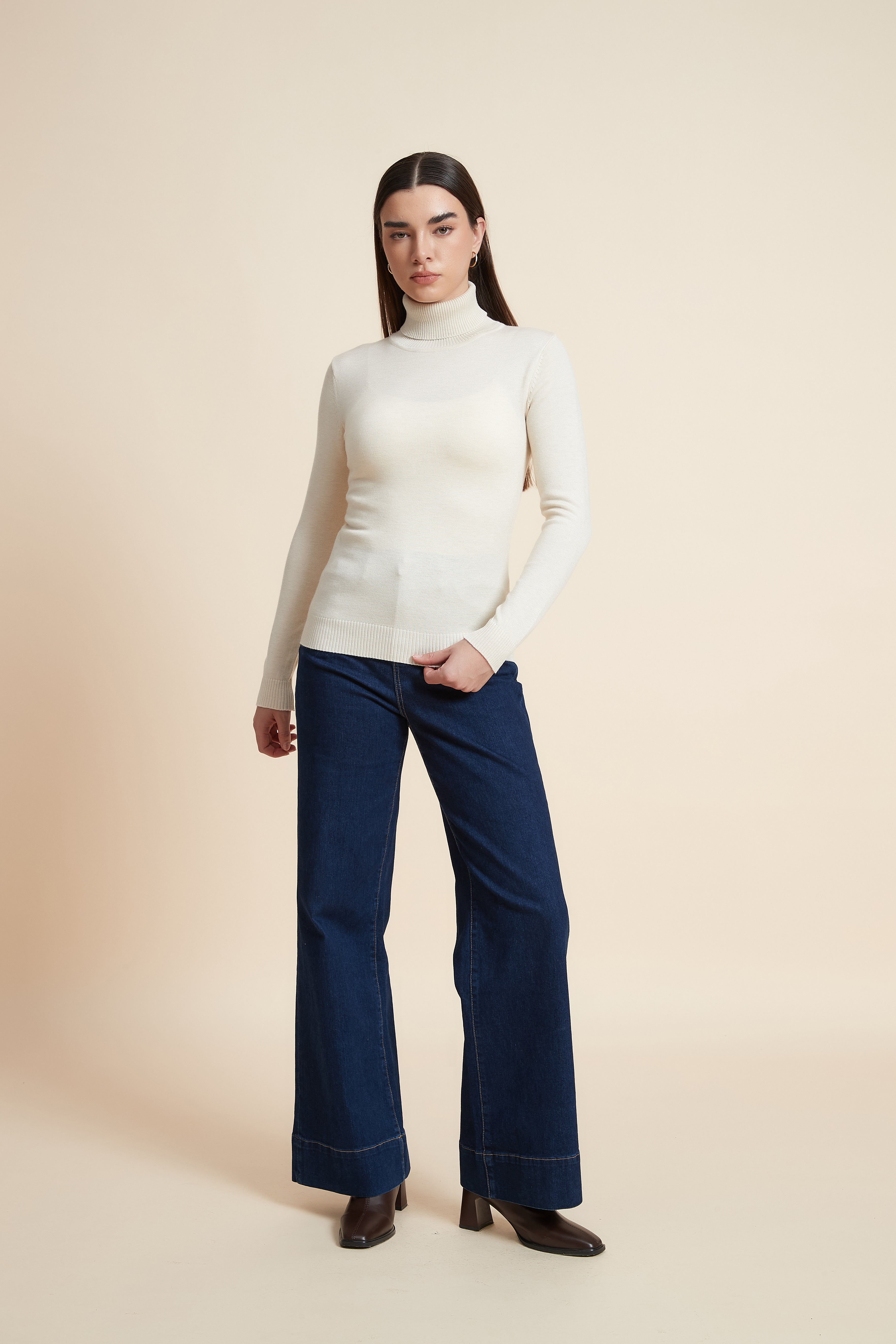 Long Sleeve Solid Blouse with High Neck