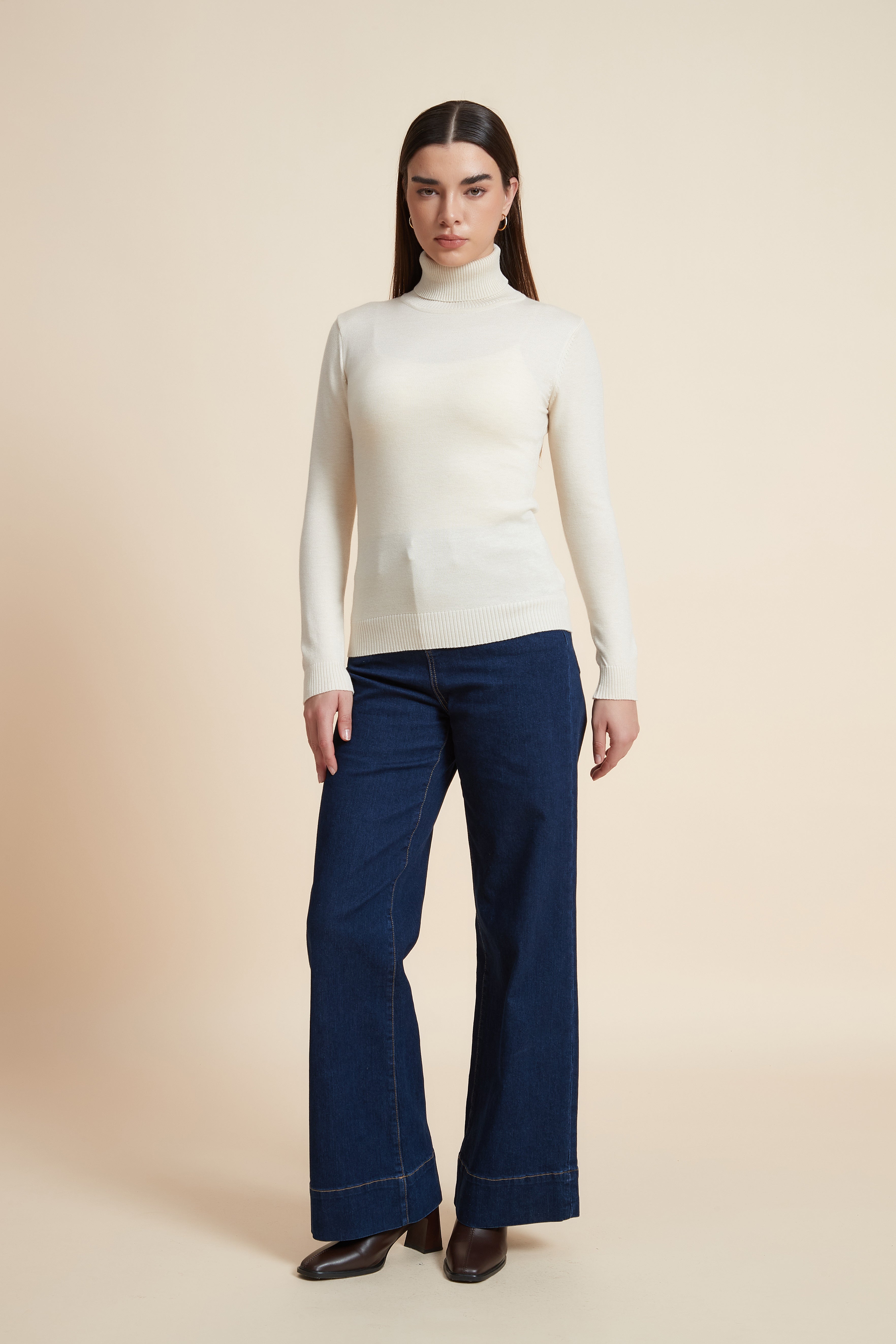 Long Sleeve Solid Blouse with High Neck