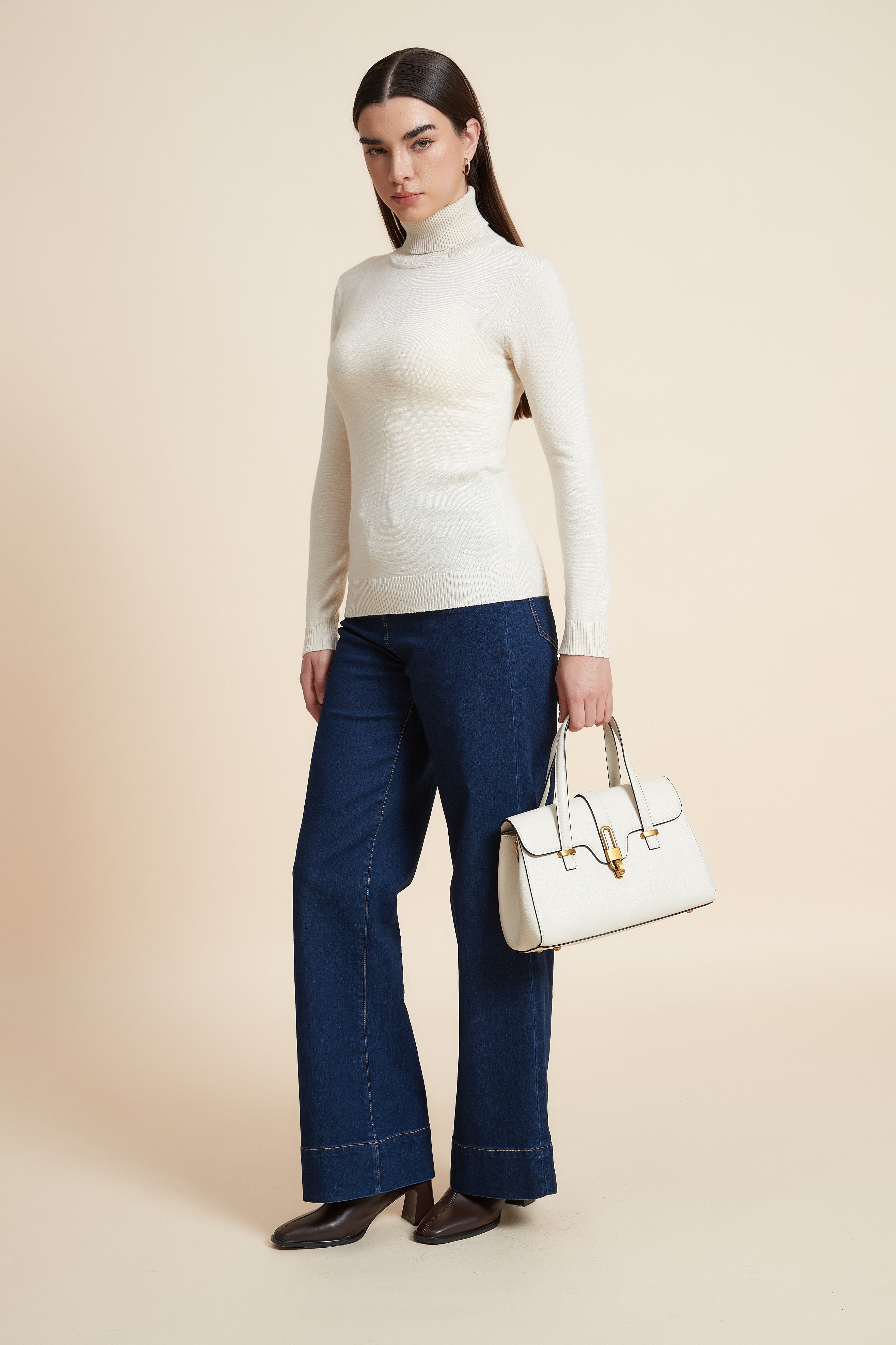 Long Sleeve Solid Blouse with High Neck