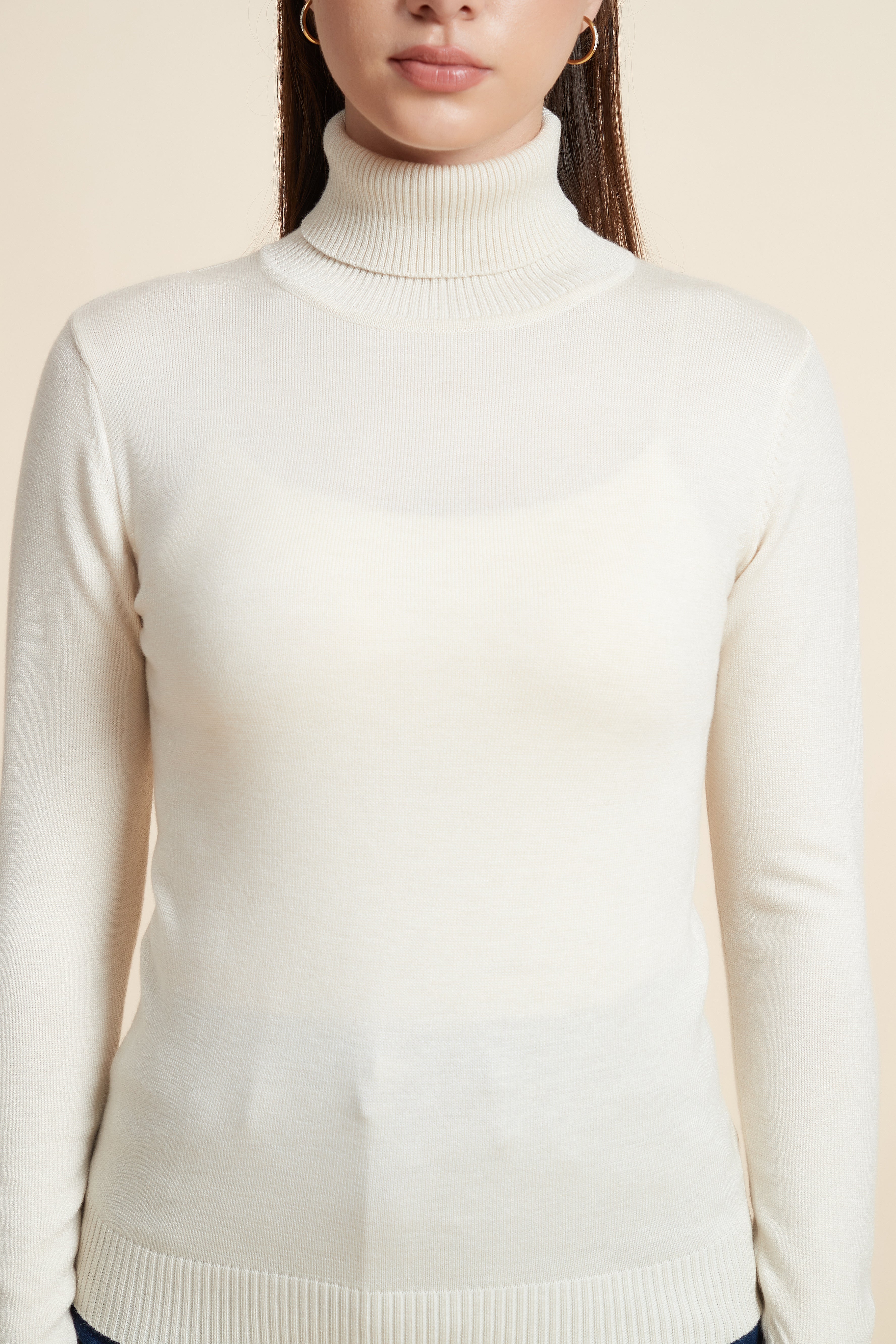Long Sleeve Solid Blouse with High Neck